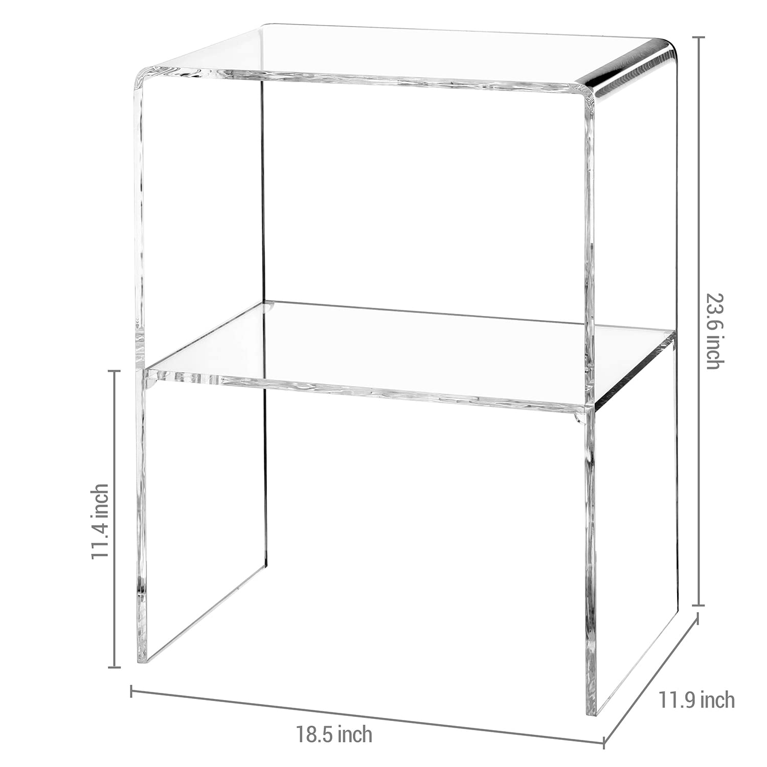 24 Inch Clear Acrylic End Table with 2-Tier Shelf - Modern Living Room Side Table & Bedroom Nightstand - Stylish Home Decor for Small Spaces, Dorm Rooms & Apartment Living