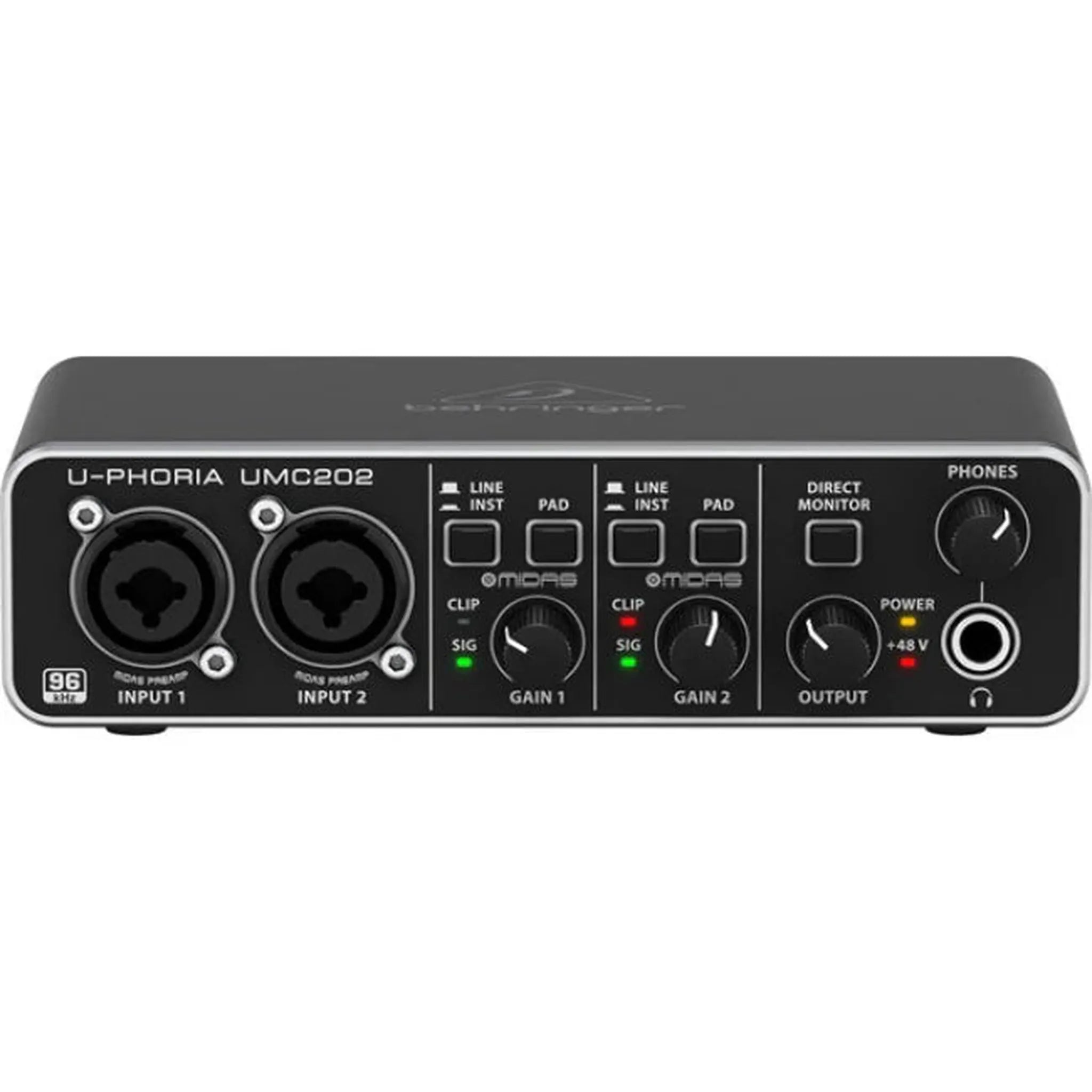 Behringer U Phoria UMC202HD 2x2 USB Audio Interface for Recording, Podcasting & Home Studio - High-Quality 24-Bit/192kHz Sound Card with MIDAS Mic Preamps