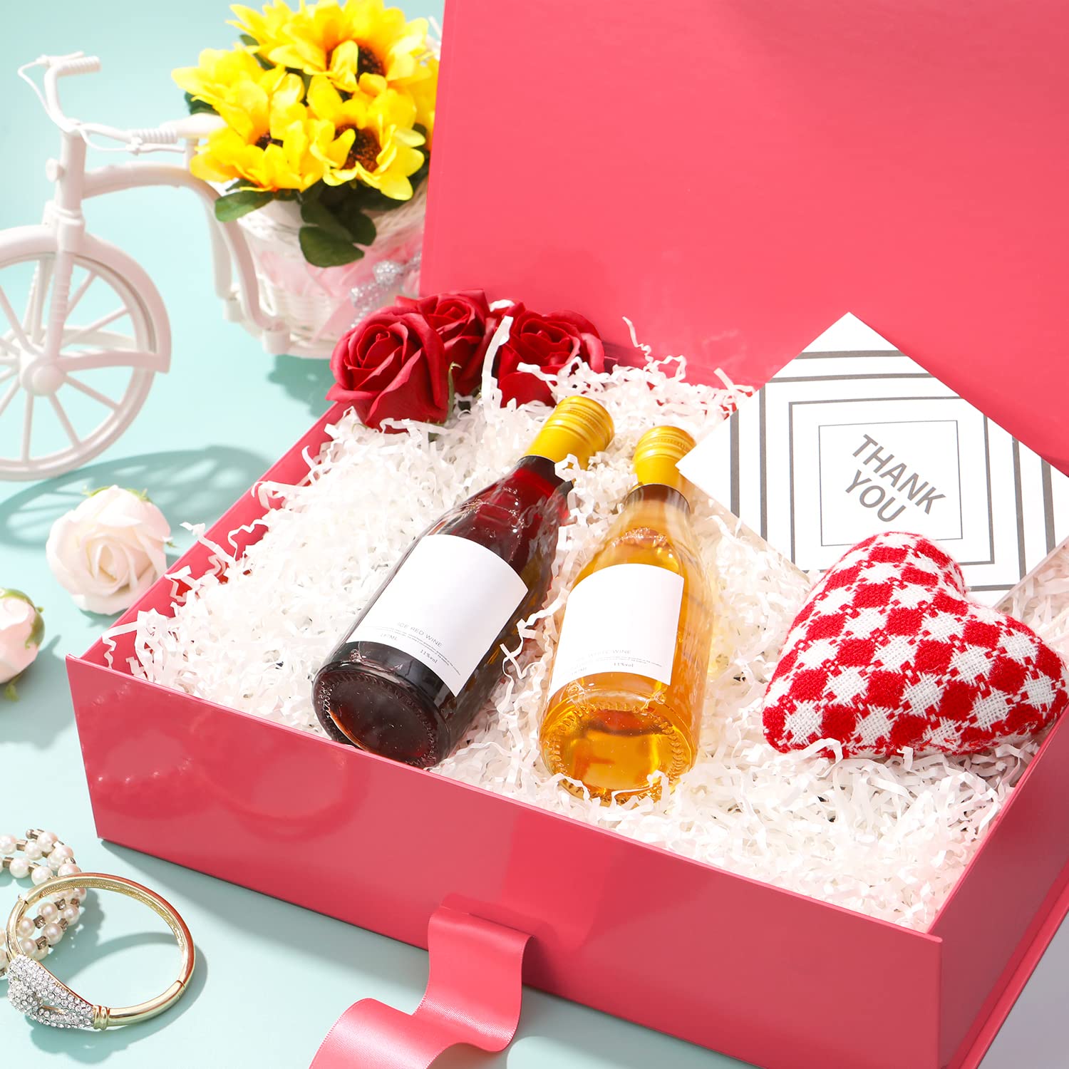 Premium 13x9.7x3.4 Inch Glossy Red Magnetic Gift Box with Ribbon - Elegant Bridesmaid Proposal Present Box, Wedding Party Favor, Luxury Gift Packaging for Jewelry, Cosmetics & Special Occasions