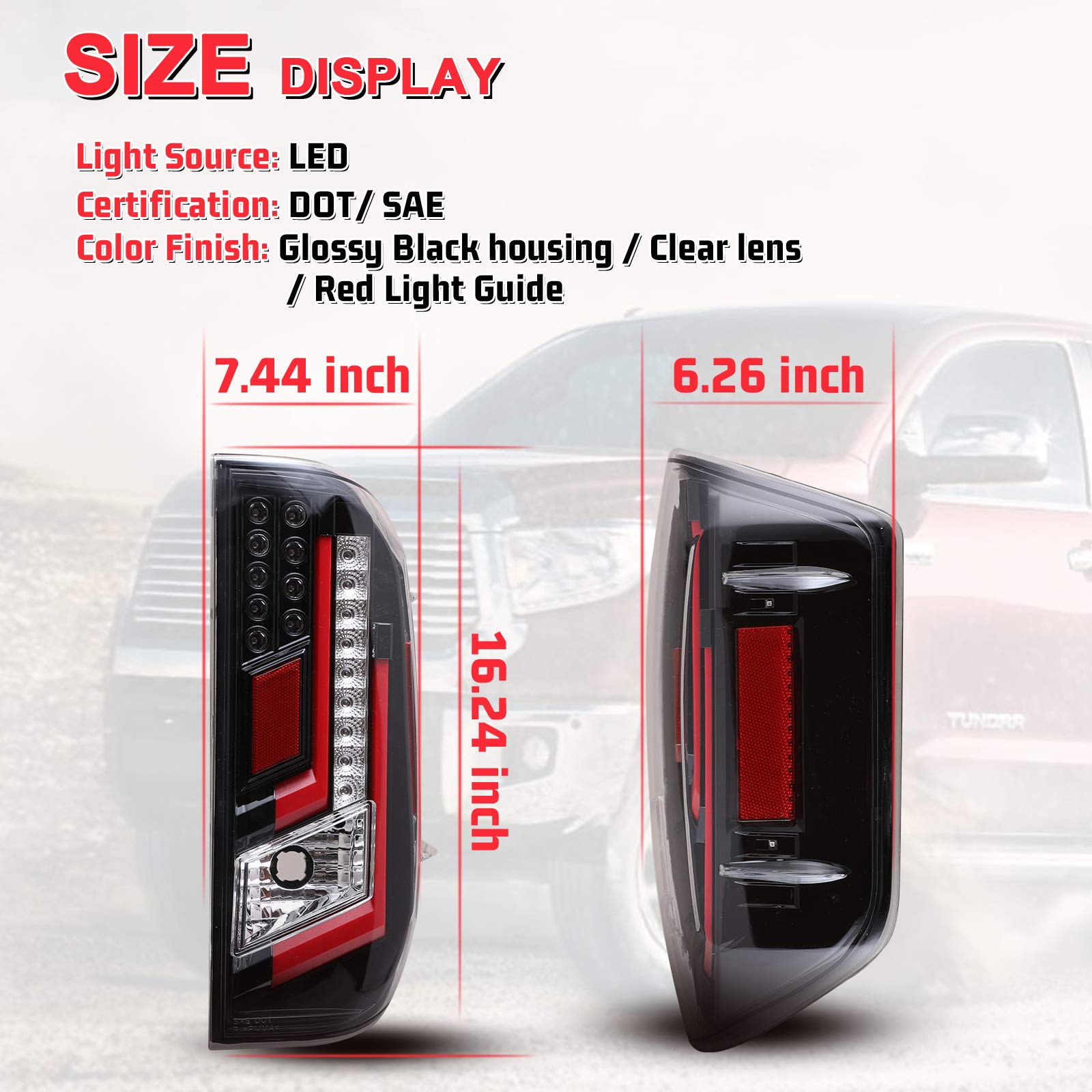 **AUTOWIKI LED Tail Lights for 2014-2020 Toyota Tundra - Glossy Black Housing, Clear Lens, Red Guide (2PCS) - Perfect for Off-Roading & Night Driving**