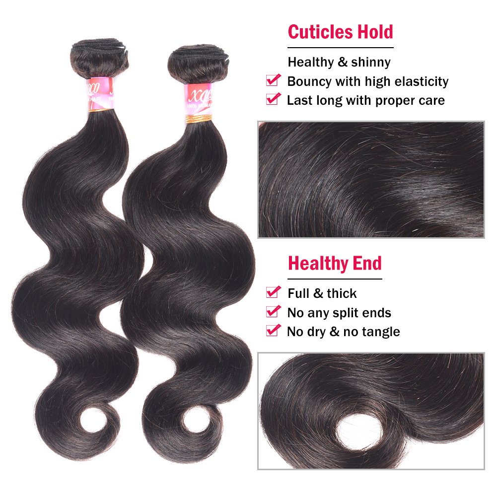 XCCOCO 3 Bundles Natural Black Body Wave Human Hair Weave with 4x4 Lace Closure - 100% Peruvian Virgin Remy Hair Extensions (18, 20, 22 Inch + 16 Inch Closure) for Styling, Volume & Everyday Glam