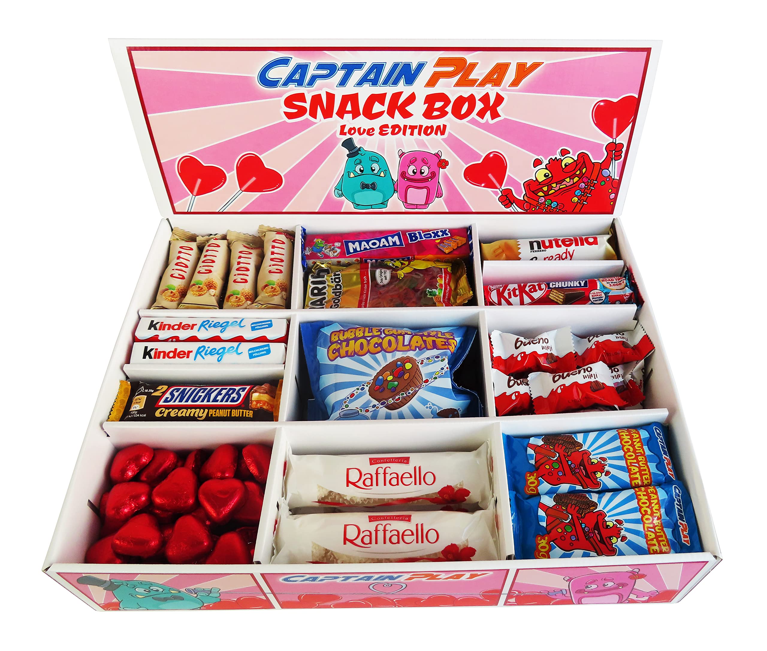 CAPTAIN PLAY | Love Edition Snack Box with Chocolate Bars, Candies & Treats | 2.3kg Candy Gift Box for Valentine's Day, Anniversary & Romantic Surprises