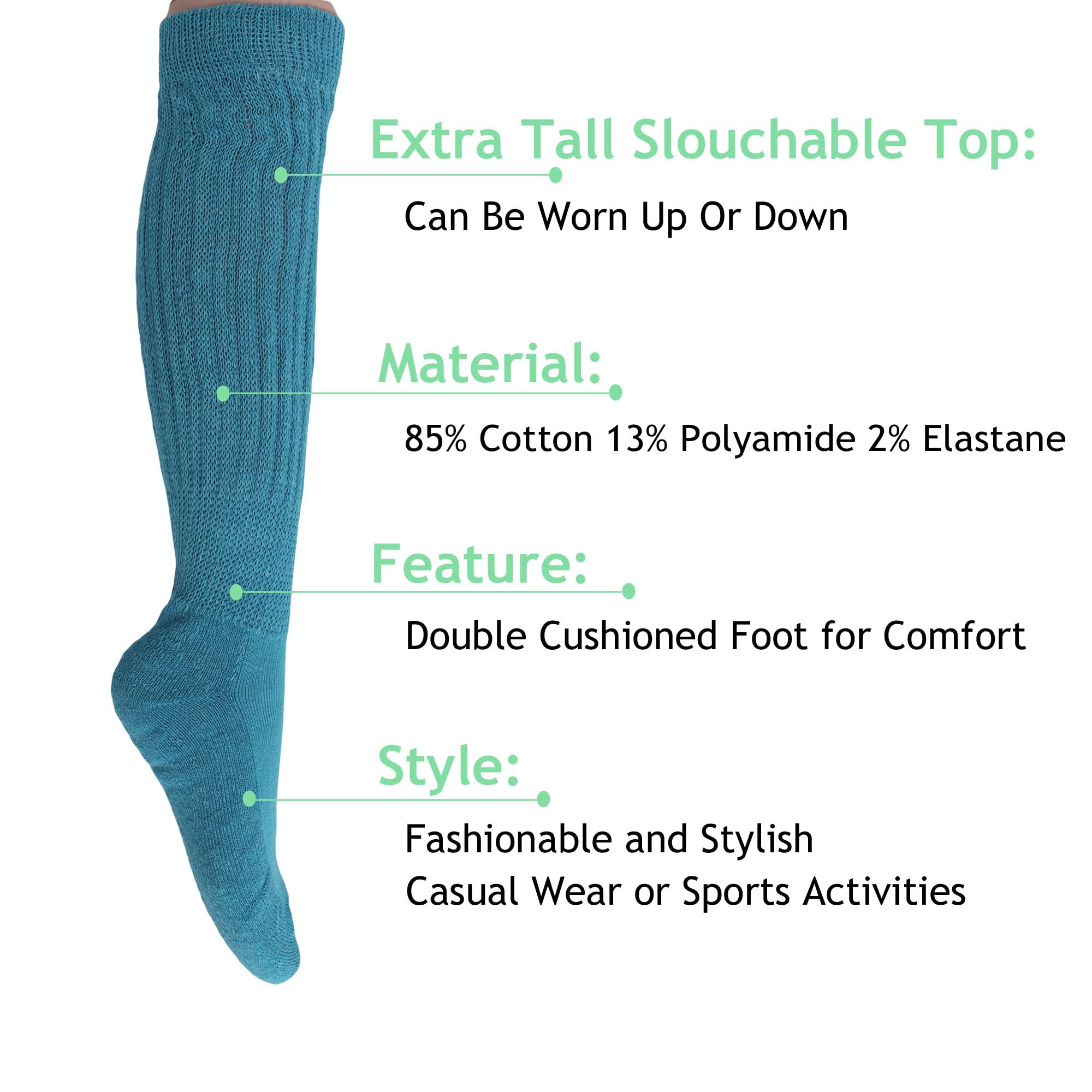 14 Pairs Women's Cotton Slouch Socks - Made in USA - Shoe Size 5-10 - Comfortable Casual & Lounge Socks for Home, Office & Everyday Wear
