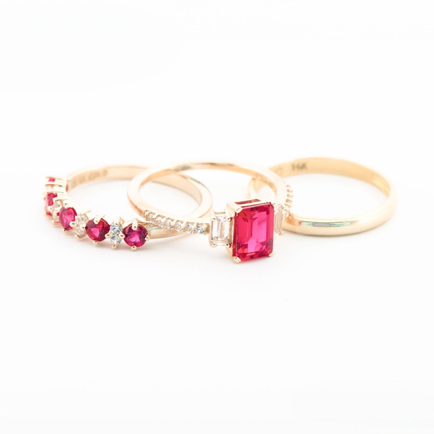 10k Yellow Gold Ruby and White Sapphire Half Eternity Ring for Women - Elegant Wedding Band, Anniversary Gift, Promise Ring for Her - Perfect for Engagements, Valentine's Day & Special Occasions