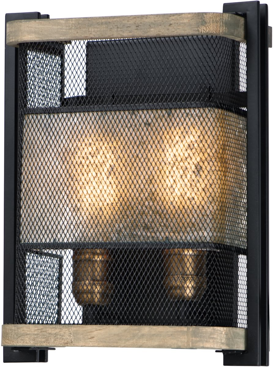 10W Boundary 2 Light Wall Sconce - Black, Barn Wood & Antique Brass Finish - Perfect for Bedroom, Hallway & Farmhouse Decor
