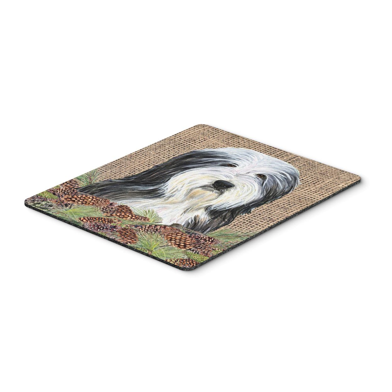 Bearded Collie Mouse Pad with Faux Burlap & Pine Cones - Large Washable Non-Slip Desk Mat for Home Office, Gaming, Computer & Laptop Use - Perfect Work & Study Companion
