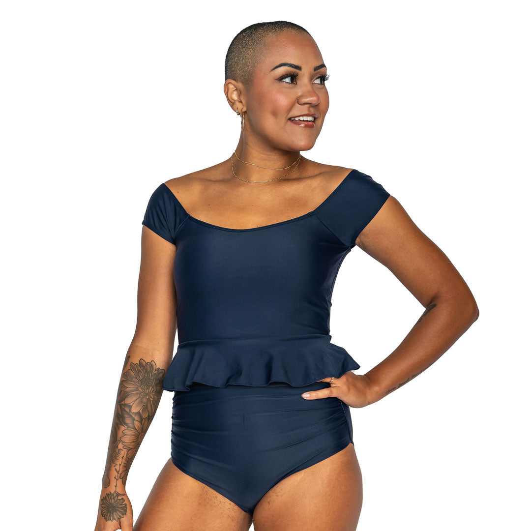Bardot Peplum Tankini Top for Women - Stylish Swimwear for Pool, Beach & Vacation | Flattering Fit & Comfortable Design