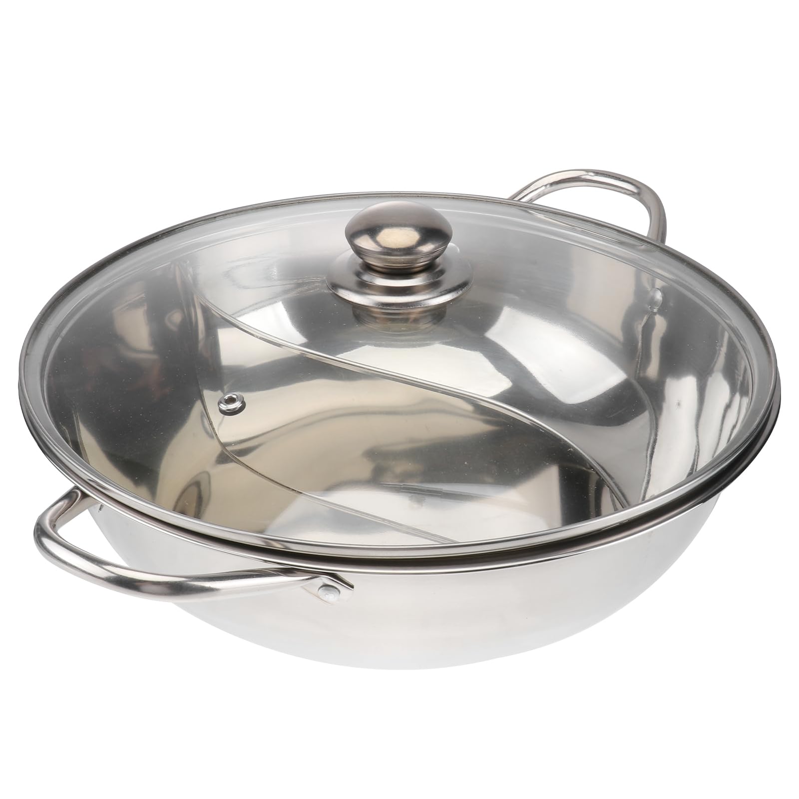 Premium HEMOTON 30cm Stainless Steel Shabu Hot Pot with Divider & Lid - Dual-Sided Hot Pot Cookware for Electric, Induction & Gas Stoves - Perfect for Family Dinners, Asian Cuisine & Hot Pot Parties