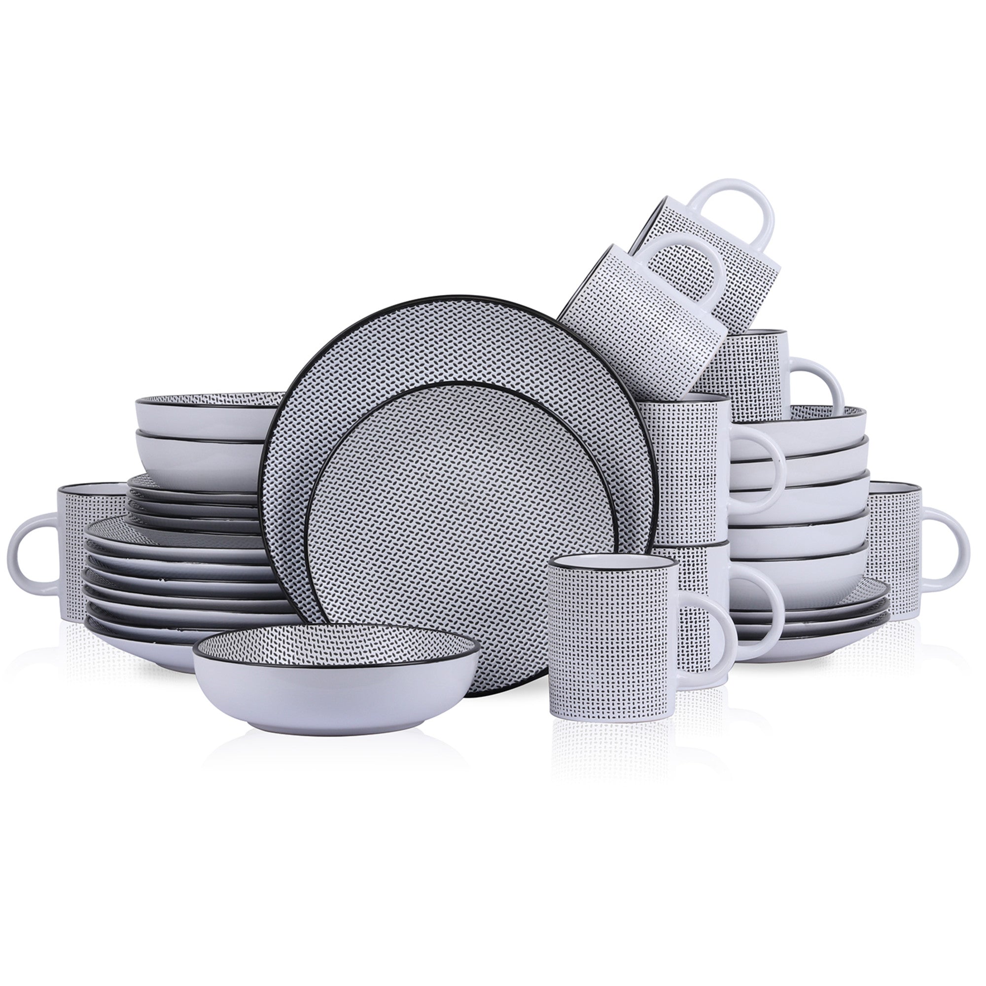 Premium Daisy Stoneware Dinnerware Set - 16-Piece White & Black Ceramic Plates, Bowls & Mugs - Elegant Dinnerware for Everyday Use, Family Gatherings & Restaurant Serving