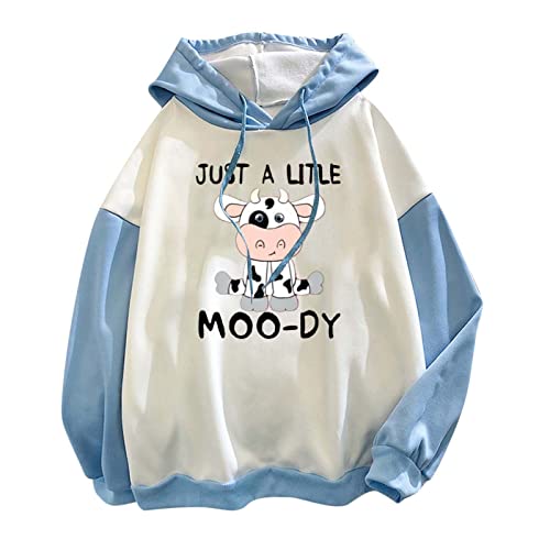 Women's Cute Cow Print Color Block Hoodie - Long Sleeve Pullover Sweatshirt for Summer | Loose Fit Casual Blouse | Perfect for Outdoor Activities, Travel & Daily Wear