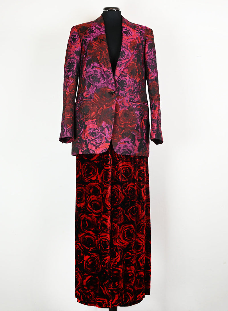 Dries Van Noten Floral Print Dress with Red Roses - Size 40 | Elegant Women's Fashion for Parties & Special Occasions