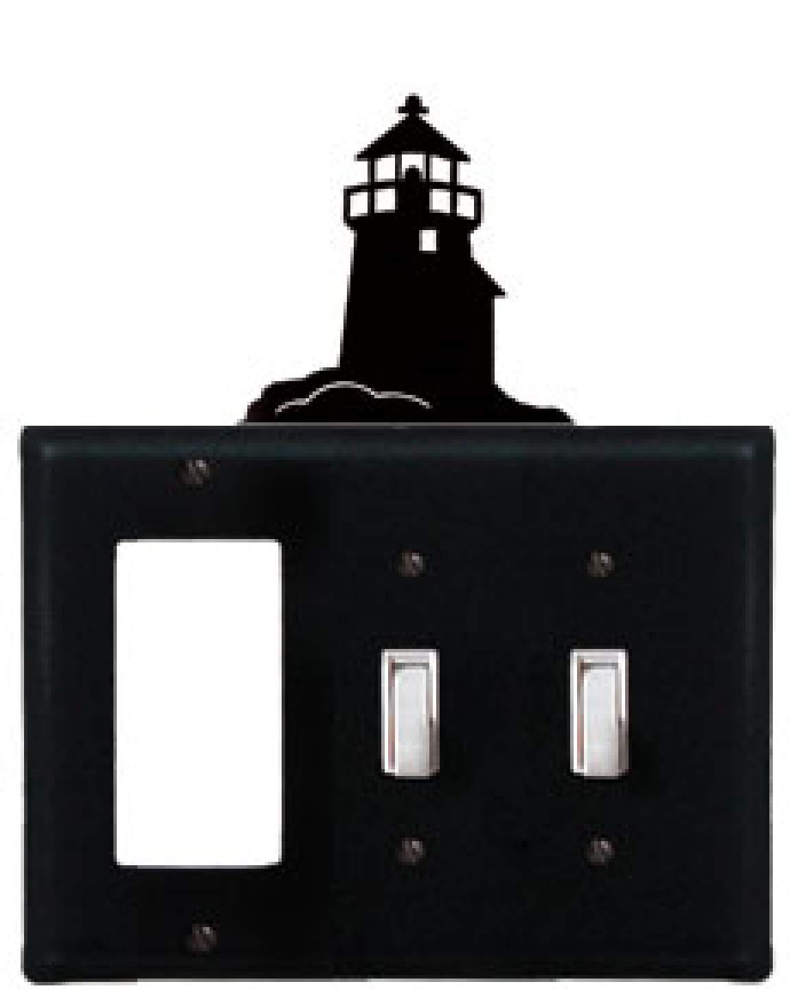 Wrought Iron Lighthouse GFCI Double Switch Plate Cover - Rustic Electrical Outlet Cover for Home, Office, and Coastal Decor