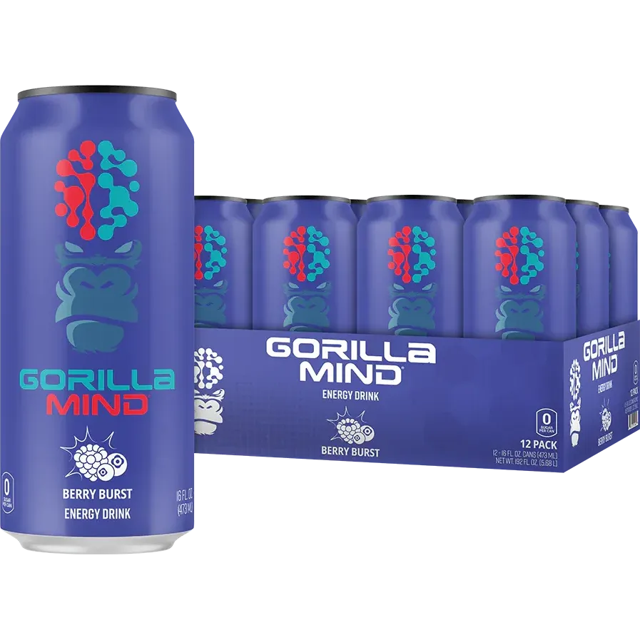 Gorilla Mind Energy Drink - Sugar-Free, High Caffeine, Focus & Performance Booster - Perfect for Workouts, Studying & Long Workdays