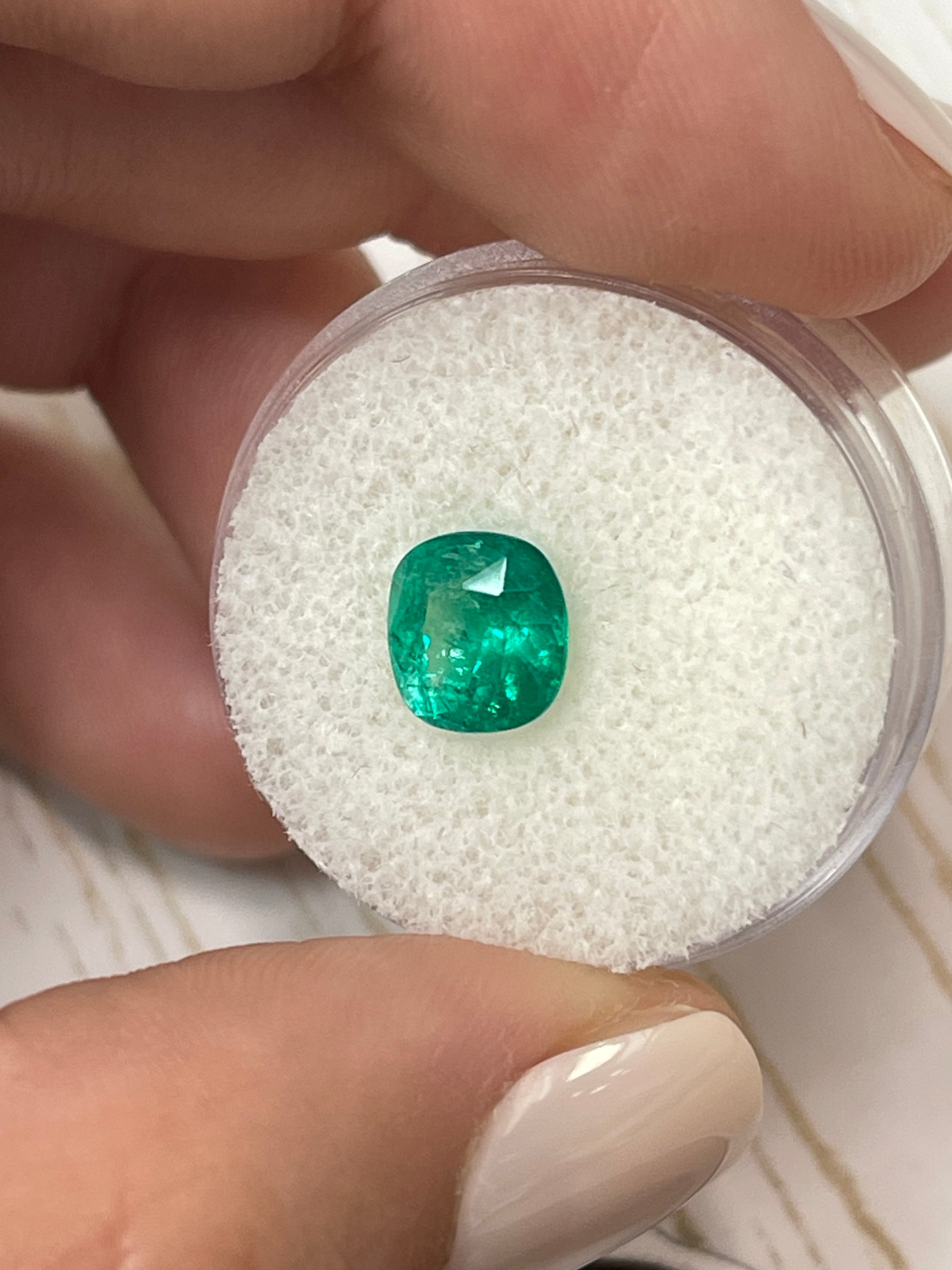 1.81 Carat Intense Green Natural Colombian Loose Emerald Gemstone - Cushion Cut for Jewelry Making, Engagement Rings & Luxury Gifts