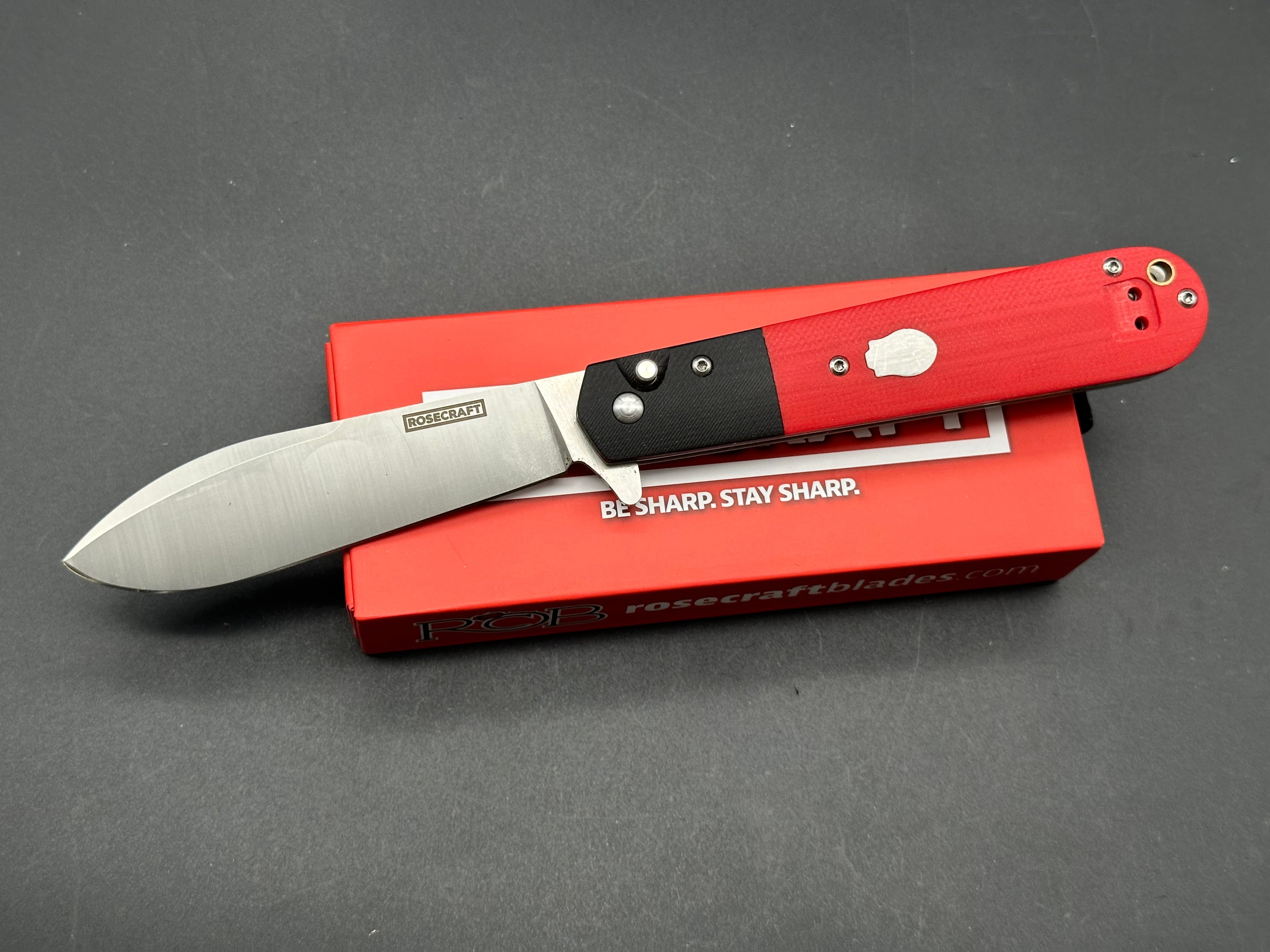 RoseCraft Blades Castorea Folding Knife - Black & Red Handle, RCM012 RB - Perfect for Camping, Hiking & Everyday Carry (EDC)