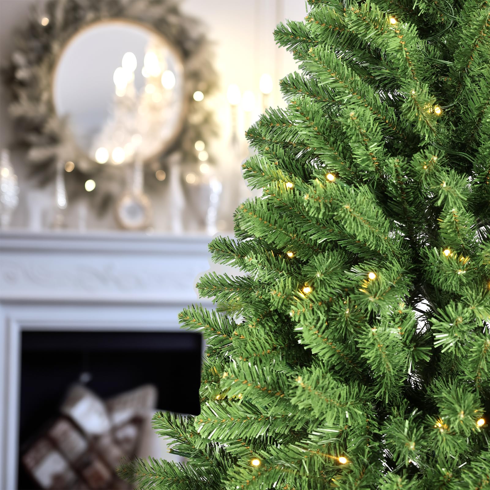 WBHome 5ft Pre-Lit Premium Spruce Artificial Christmas Tree with 200 LED Lights, 539 Branch Tips - Perfect for Living Room, Office & Holiday Decorations