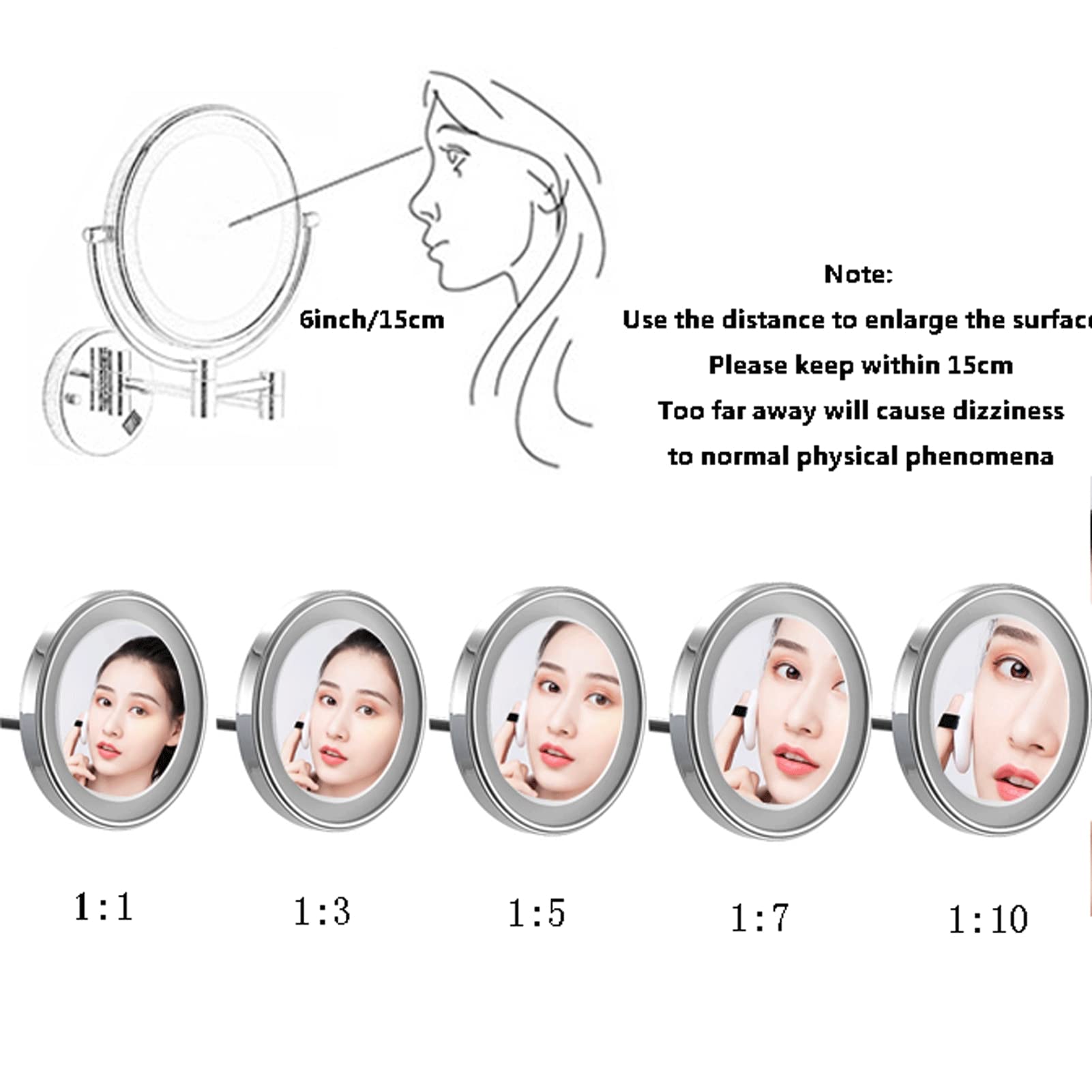 LED Makeup Mirror with Lights - Wall Mounted 360° Rotating Vanity Mirror with Touch Screen & 5X Magnification - Matte Black Bathroom Mirror for Makeup, Shaving & Hotel Use