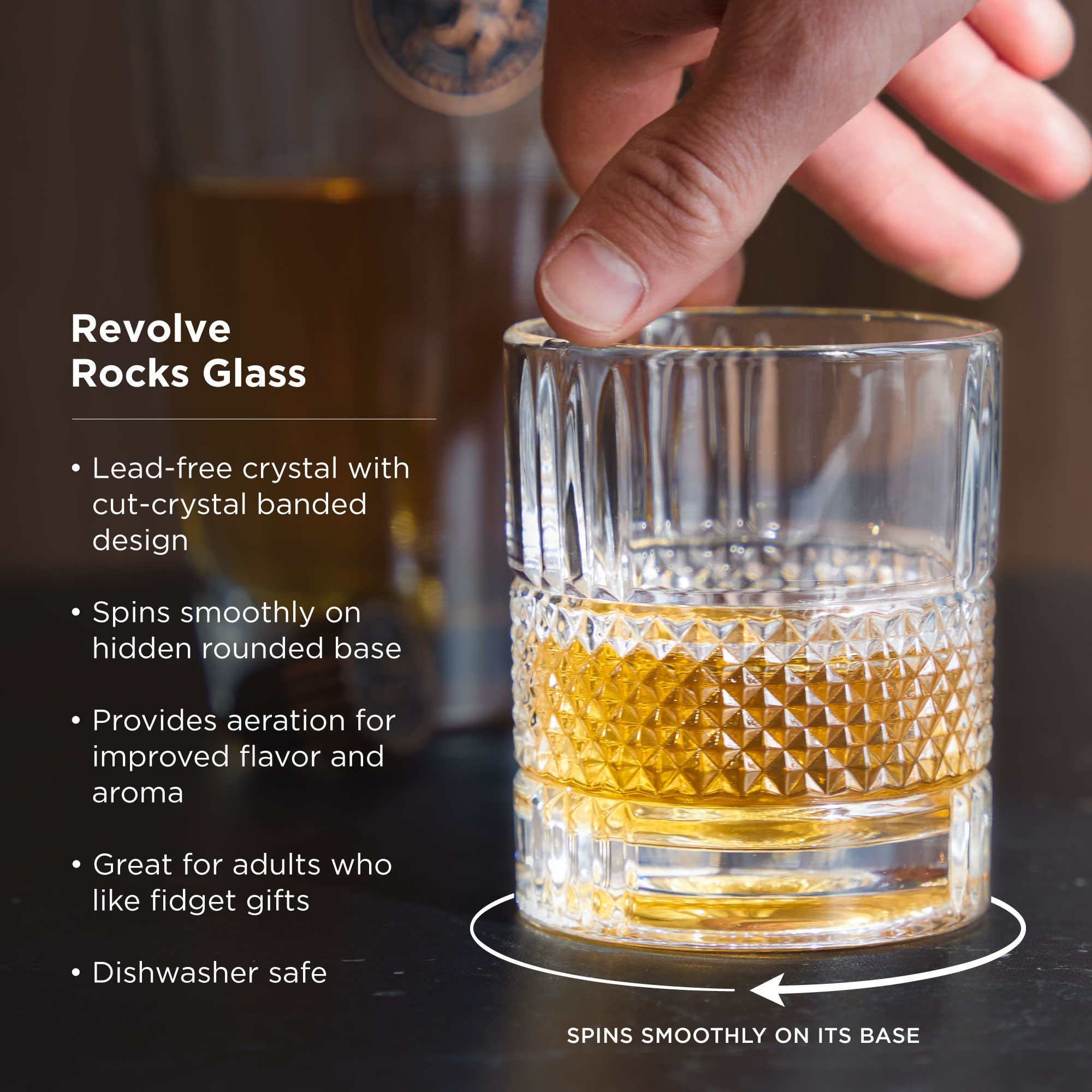 Revolve Crystal Whiskey Glasses Set of 4 - Elegant Lead-Free Rocks Glasses for Scotch, Bourbon & Cocktails - Perfect for Home Bar, Gifts & Entertaining