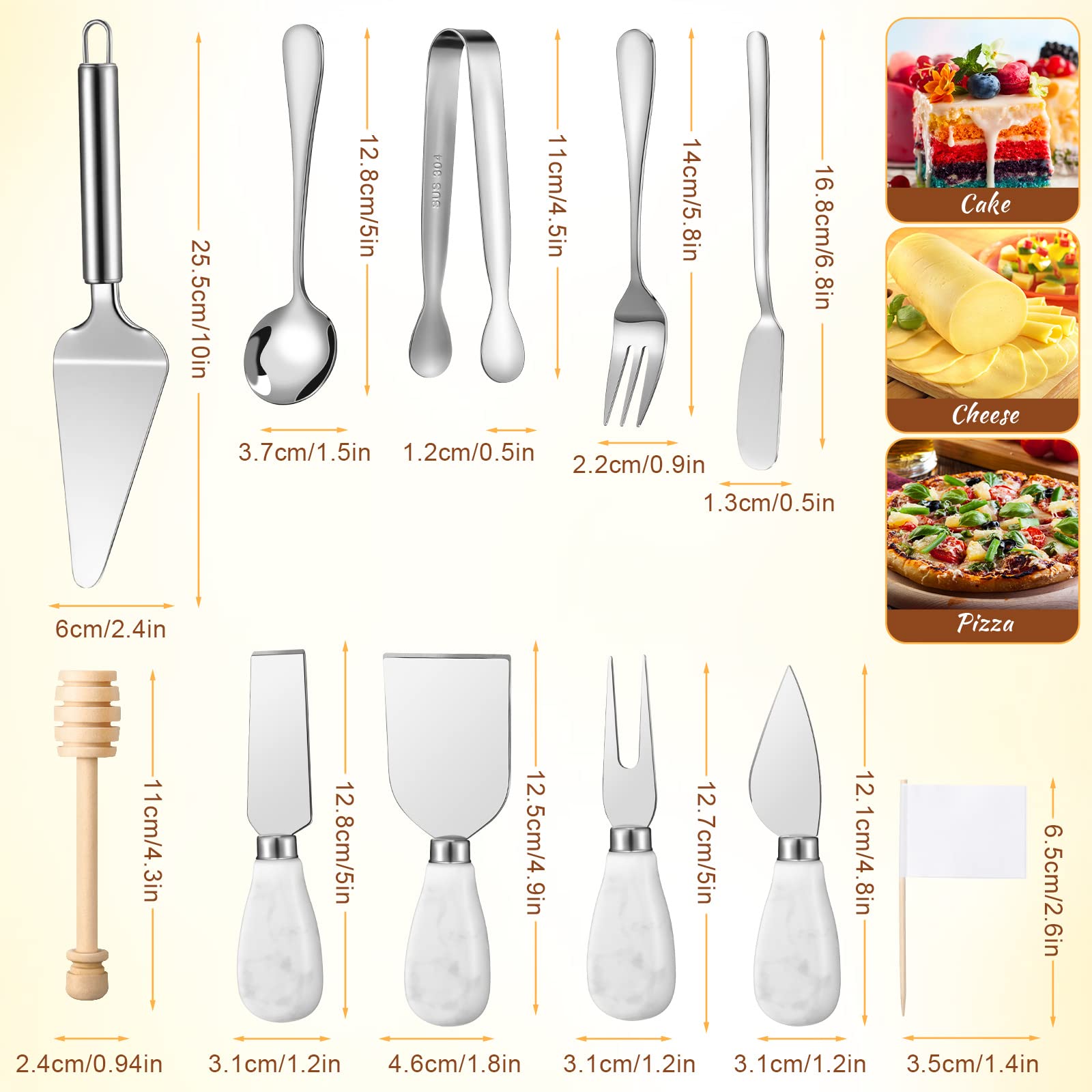 22-Piece Charcuterie Board Set with 100 Toothpick Flags, Cheese Spreaders, Marble Cheese Knife, Butter Spreader, Cake Server, Serving Tongs & Utensils - Perfect for Wine Parties, Cheese Platters & Charcuterie Boards
