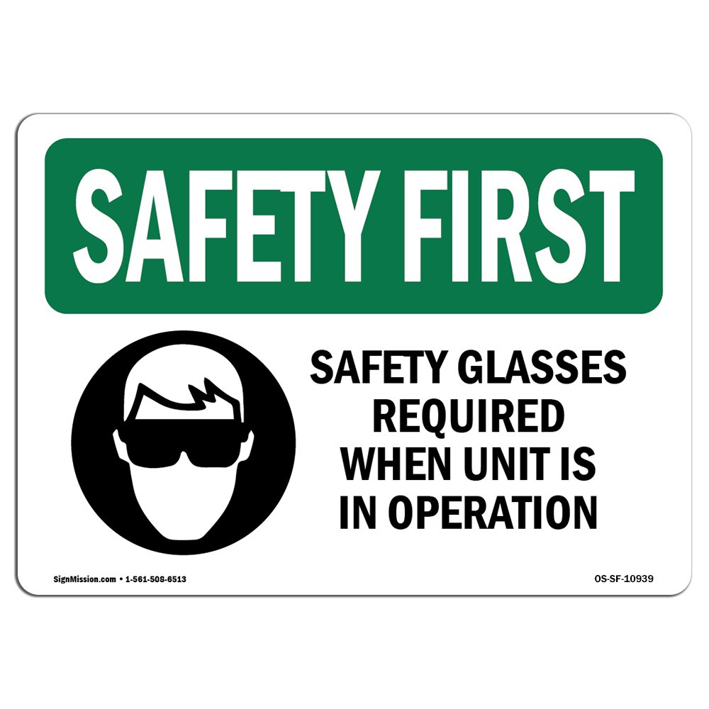OSHA Safety First Sign - Safety Glasses Required with Symbol | Durable Rigid Plastic Workplace Sign | Ideal for Business, Construction Sites & Warehouses | Made in USA | Perfect for OSHA Compliance & Hazard Awareness