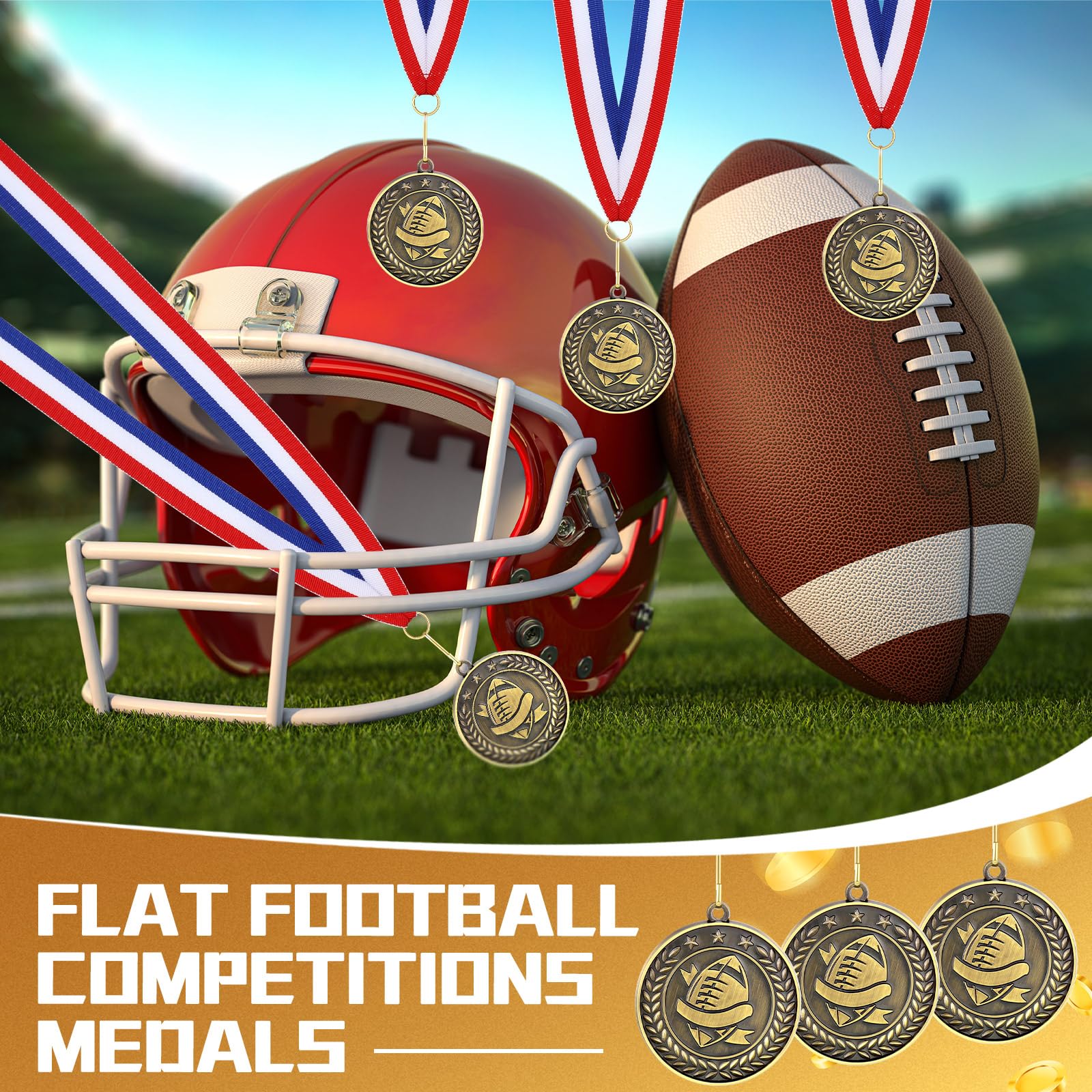 21 Pcs Flag Football Medals 2 Inch Football Award Medals with Neck Ribbons - Cheer Sport Team Trophy for Students, Competition, Party - Perfect for Participation Prizes, Winner Awards & Gift Favors | Great for Youth Sports Events, School Tournaments & Team Celebrations