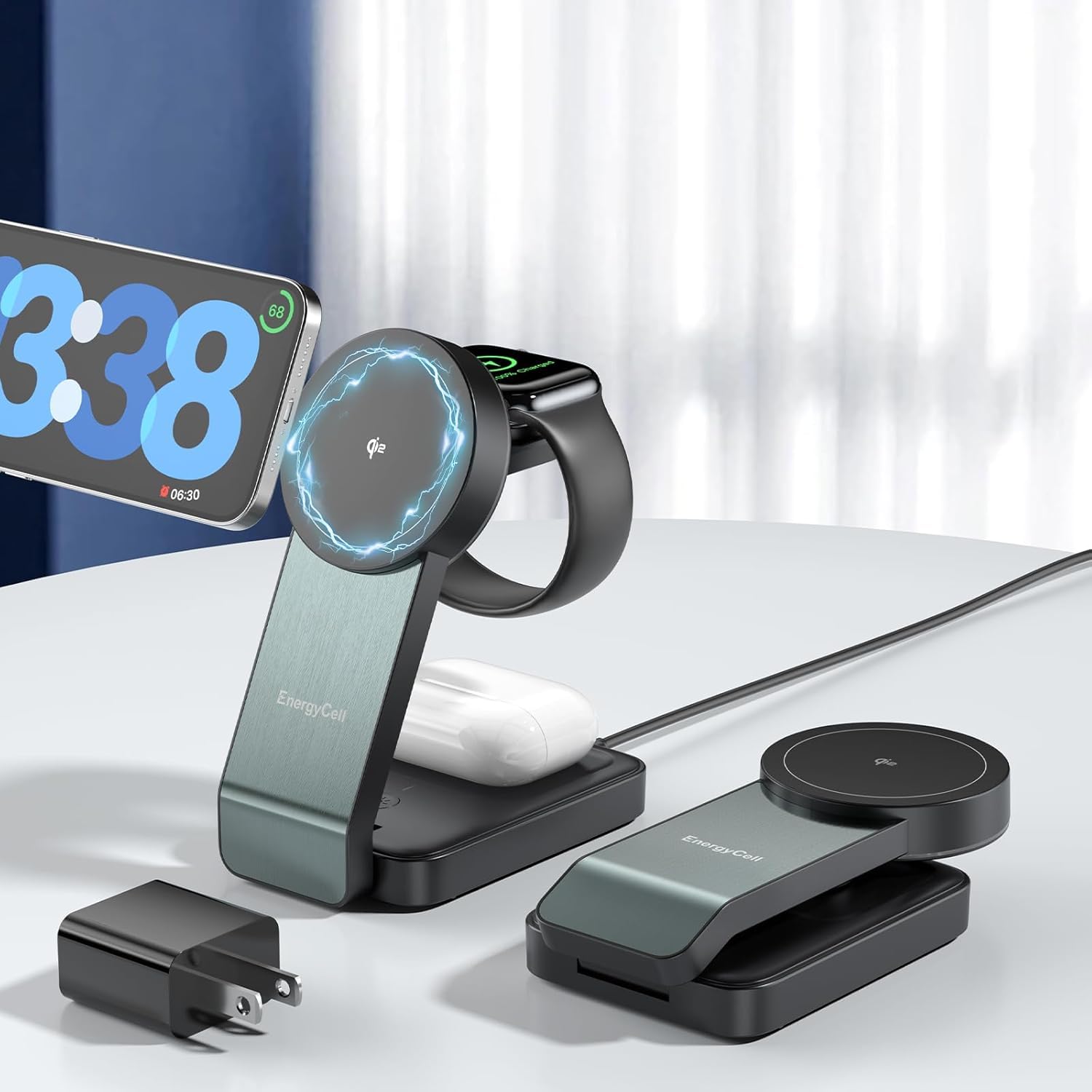 3-in-1 Magnetic Wireless Charging Station for iPhone 16/15/14/13/12 Series, Apple Watch & AirPods - Qi2 Certified 15W Fast Charger Stand with Foldable Design (Black) - Perfect for Home, Office & Travel Charging Needs