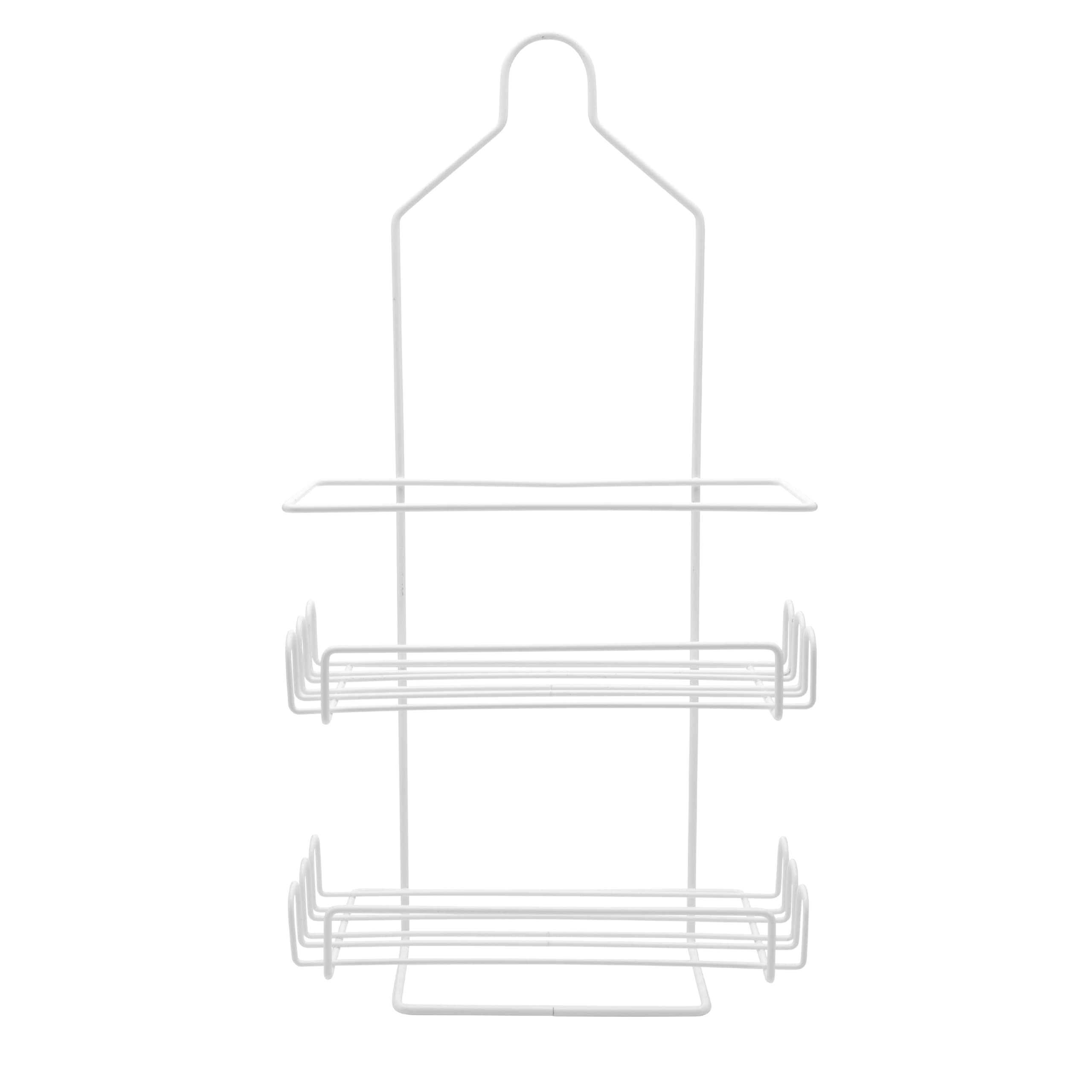 YBM 2-Tier Hanging Shower Caddy with Hooks - White Bathroom Organizer for Shampoo, Conditioner, Soap, Towels & Razors - Perfect for Small Spaces & Apartment Showers