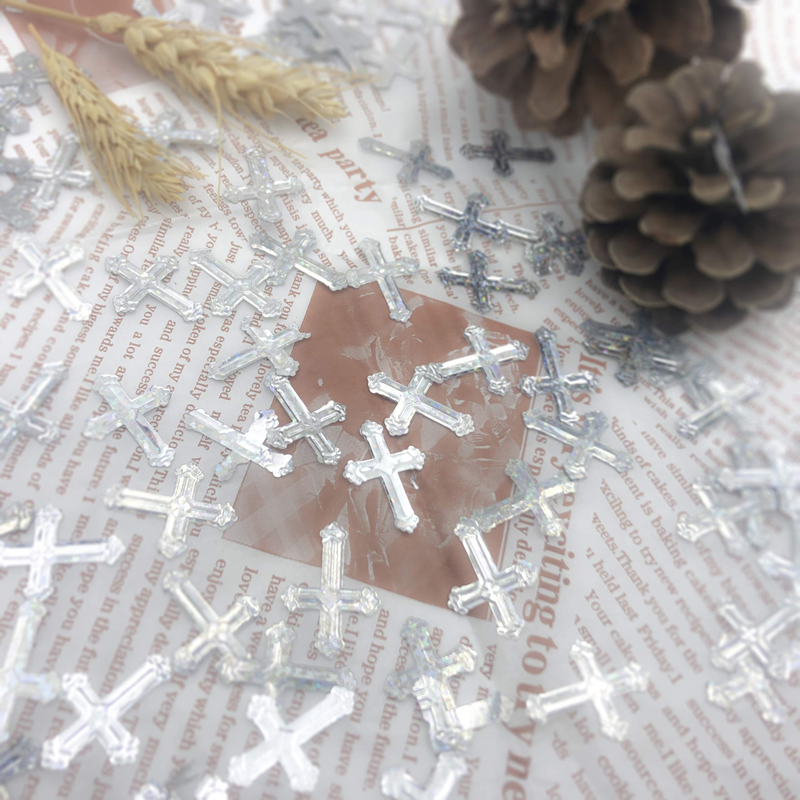 Religious Baptism Confetti - Iridescent Silver Cross Table Scatter (1.5oz, 1100pcs) for Christening, Thanksgiving, Birthday, Bachelorette, Wedding, Engagement, Bridal & Baby Showers, Bar Mitzvah Party Decorations & Favors | Perfect for Church Celebrations & Special Occasions