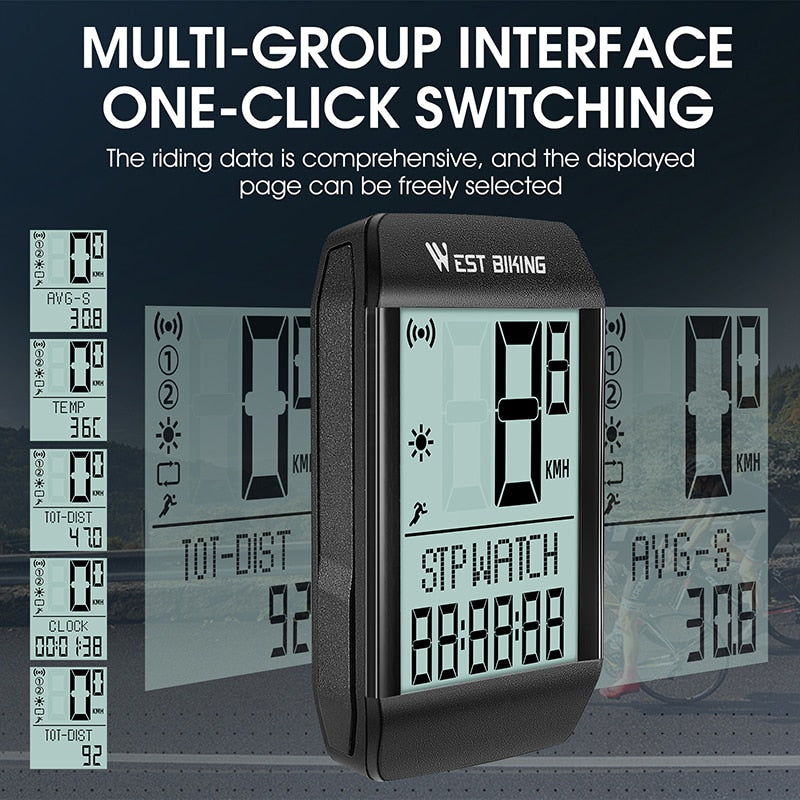 5-Language Wireless Bike Computer - Waterproof Cycling Speedometer with Auto Wake/Sleep, Odometer & Stopwatch - Perfect for Road, Mountain & Commuter Bikes
