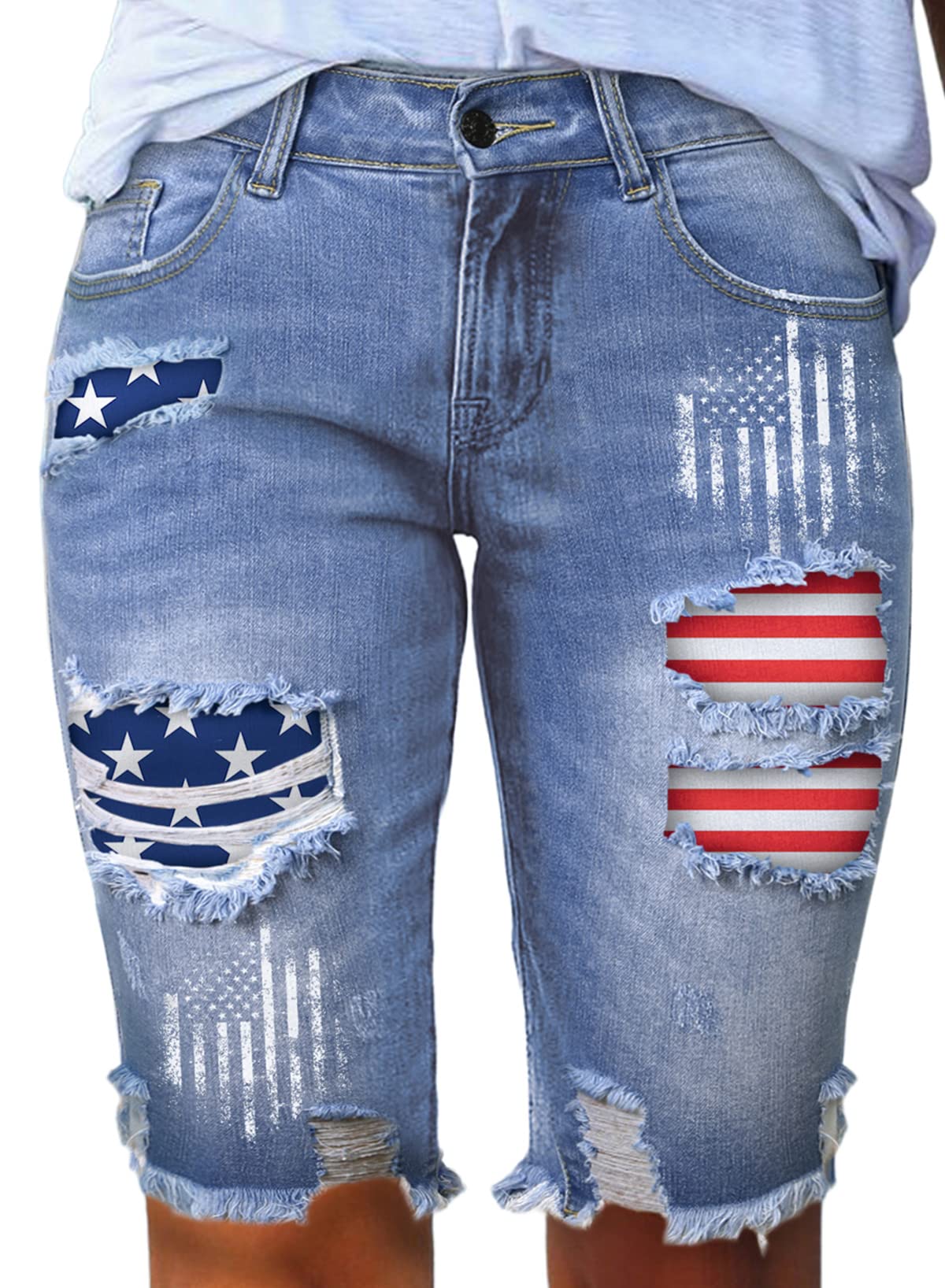 Sidefeel Women's Distressed Denim Bermuda Shorts with Raw Hem - Casual Summer Shorts for Beach, Travel & Everyday Wear