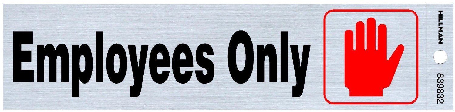 Hillman 839832 Employees Only Self-Adhesive Sign - 2x8 Inch Nickel, Black & Red Mylar Safety Sign - Perfect for Offices, Restaurants & Restricted Areas