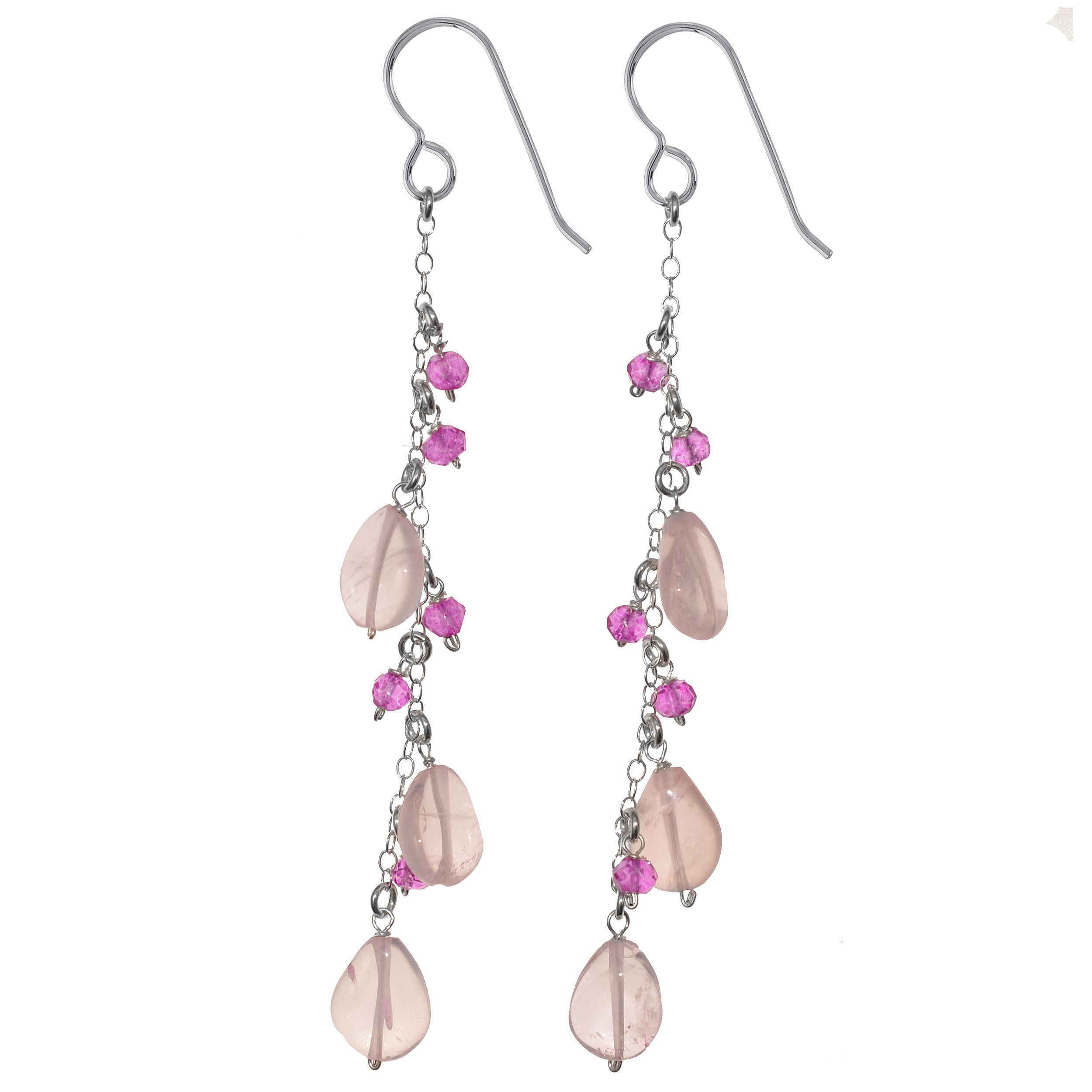 Natural Rose Quartz & Hot Pink Quartz Gemstone Handmade Earrings for Women – Boho Chic Jewelry for Everyday Wear, Gift Giving & Special Occasions