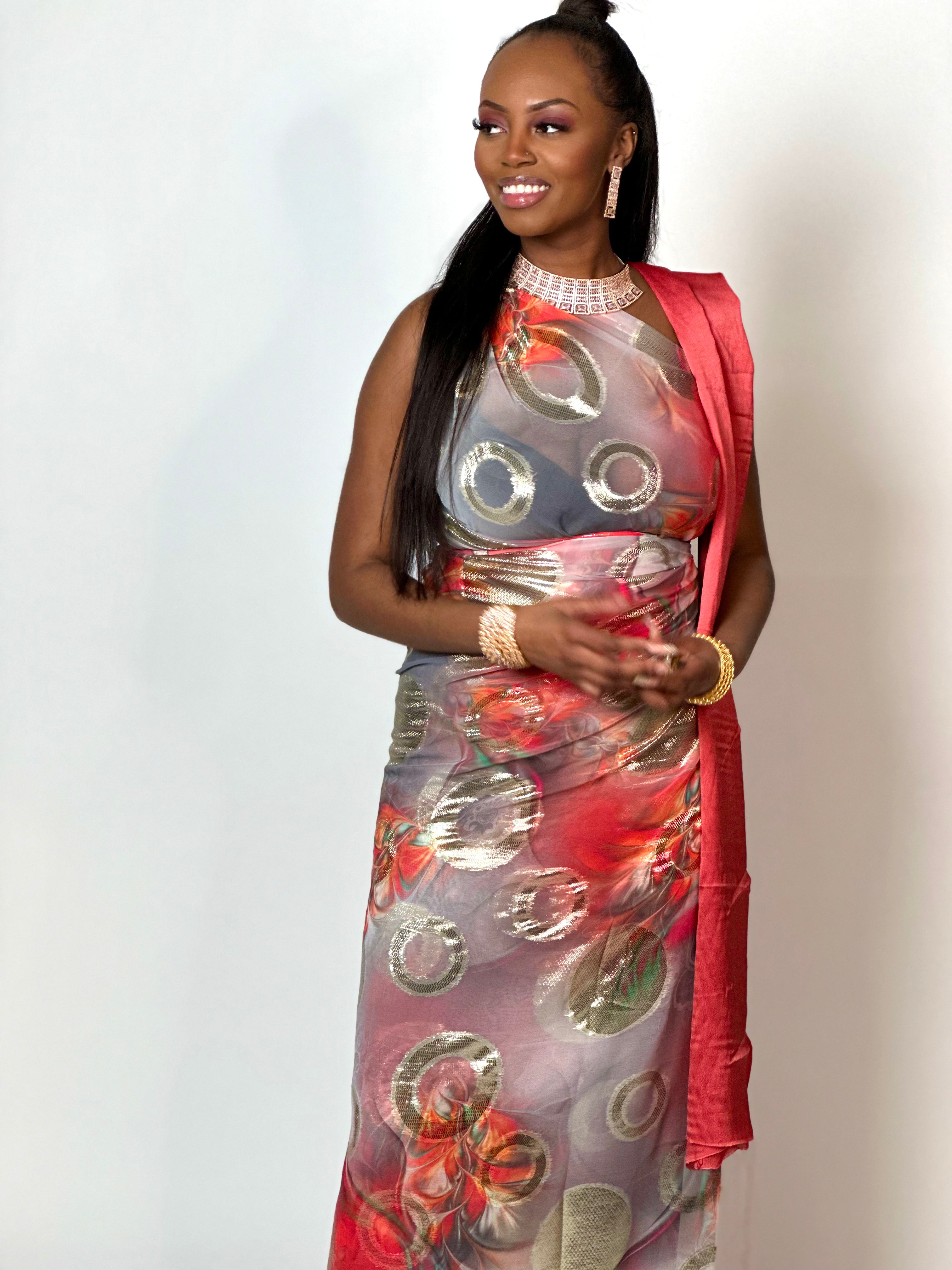 Authentic Somali Dirac/Guuntino Scarf - Red & Gold Traditional African Shawl for Women - Perfect for Weddings, Cultural Events & Everyday Elegance
