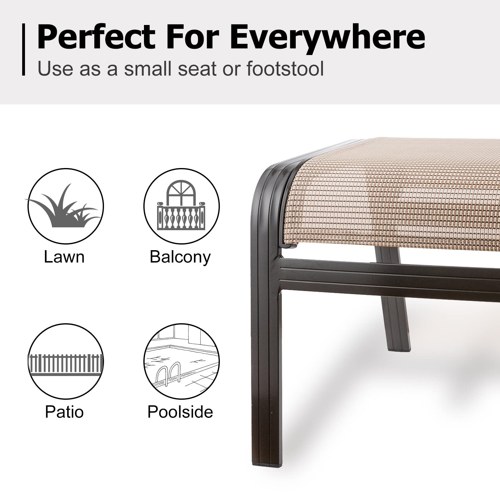 Summerville Outdoor Ottomans Set of 2 - Textilene Patio Furniture with Aluminum Metal Frame, Small Seating Footstools for Garden, Poolside & Deck - Perfect for Lounging, Entertaining & Relaxing