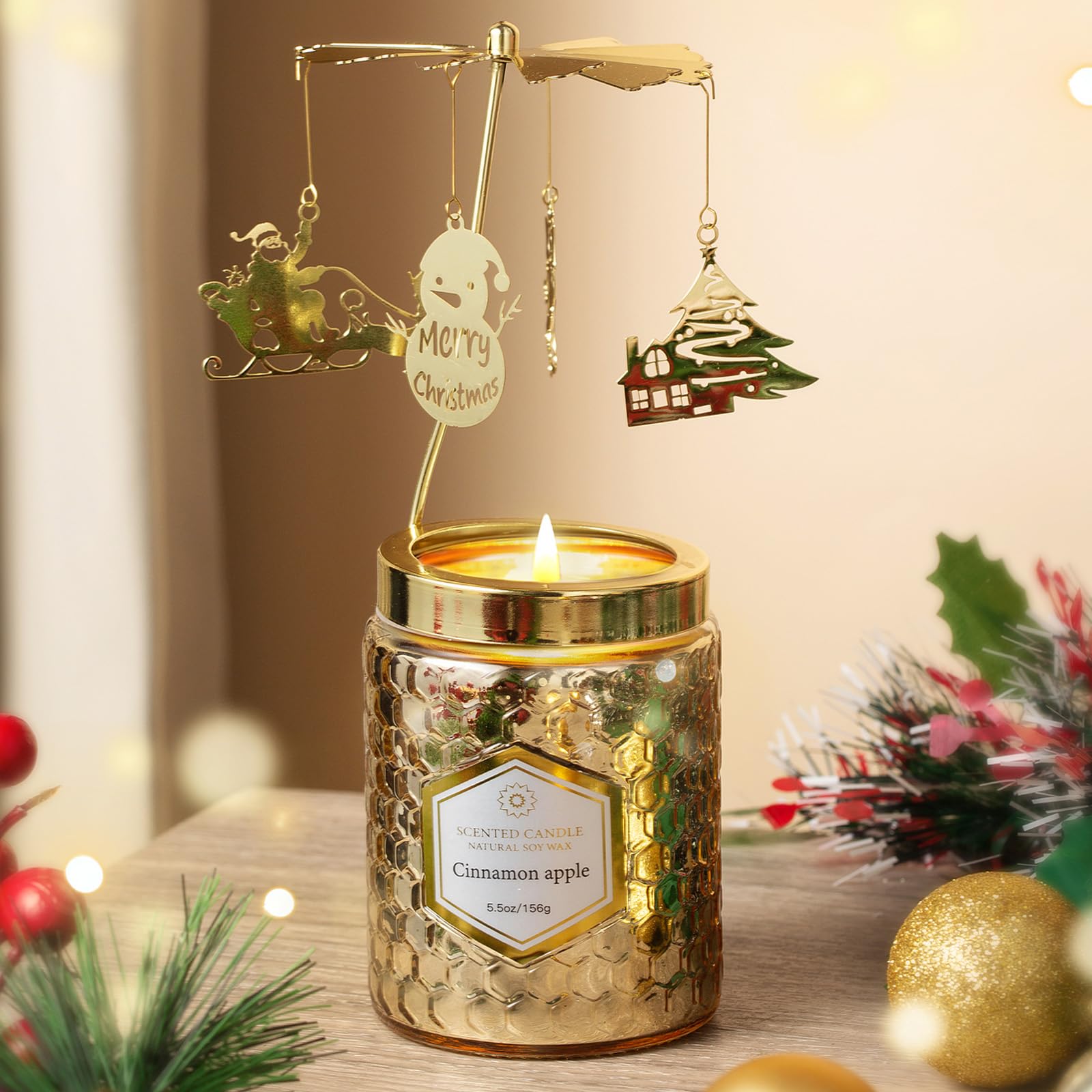 Rotating Christmas Candle - Unique Holiday Gifts for Women, Perfect for Christmas, Anniversary, Birthday & Stocking Stuffers - Ideal for Home Decor, Romantic Dinners & Festive Celebrations
