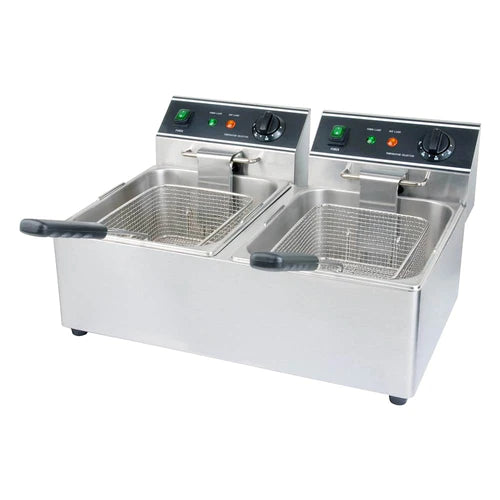 Cookline DF15 220V Dual Tank Electric Countertop Fryer - 30 lb Capacity - Commercial & Home Kitchen Use for Restaurants, Catering & Family Cooking