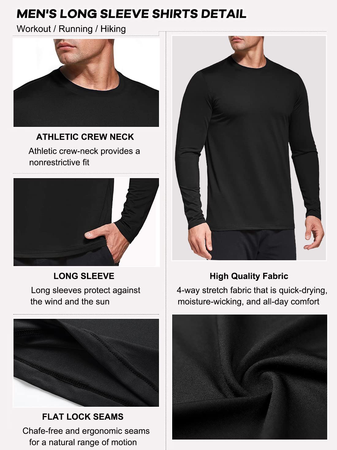 Men's Performance Long Sleeve T-Shirts 1 or 3 Pack - UPF 50+ Sun Protection, Moisture Wicking Athletic Shirts for Running, Gym Workouts & Outdoor Activities