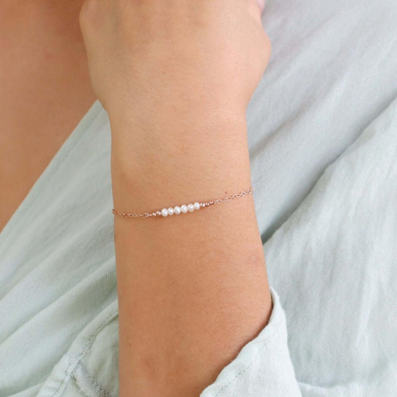 Sparkling White Freshwater Pearl & Gemstone Faceted Bead Bar Bracelet for Women | Elegant Jewelry Gift for Wedding, Party & Special Occasions