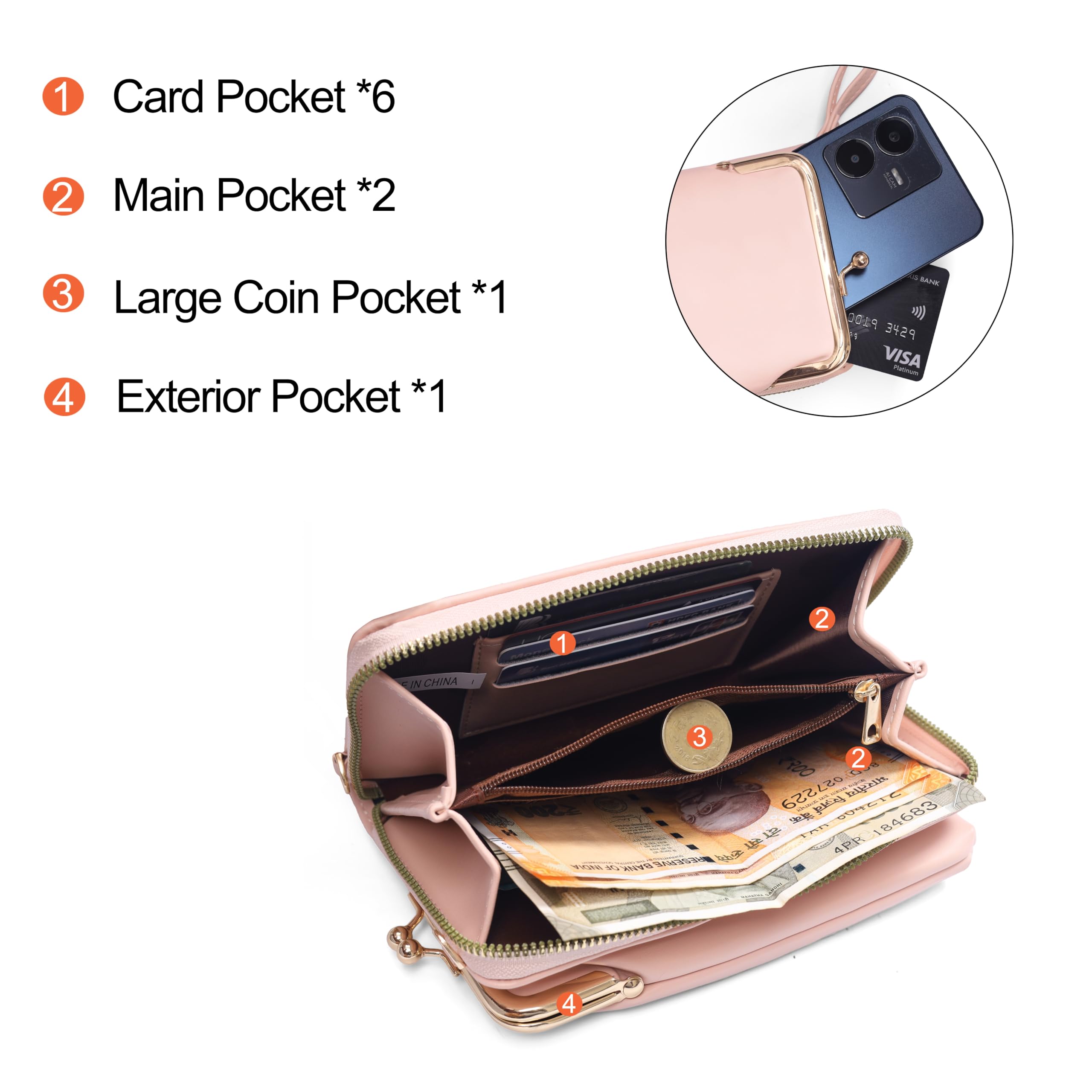 Ketmart Women's Crossbody Cellphone Purse - Small Phone Wallet with Side Zipper Pocket | Cute Crossbody Bag for iPhone & Android | Perfect for Shopping, Travel & Daily Use (Pink)