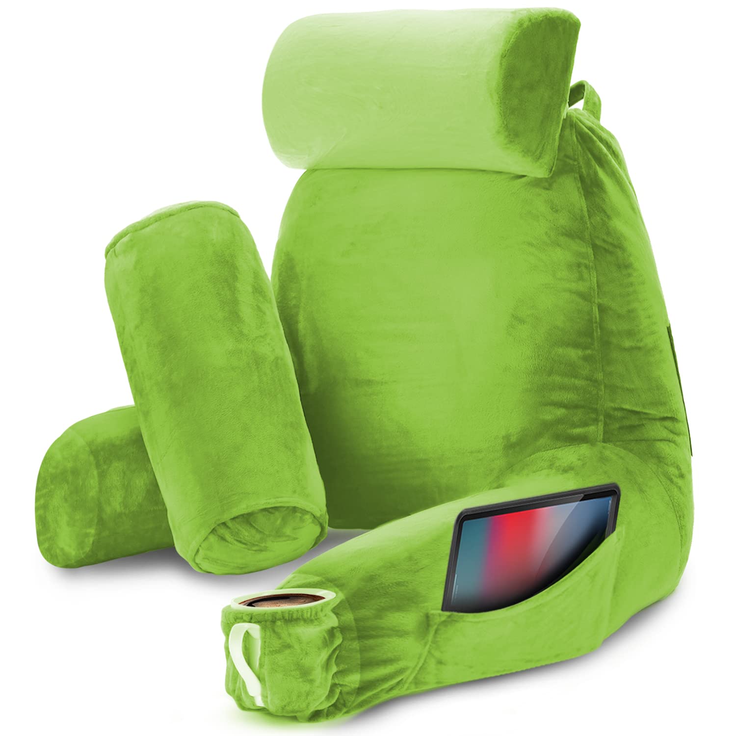 Nestl Large Reading Pillow with Shredded Memory Foam - Back Support Pillow for Sitting in Bed, Armchair or Sofa - Bed Rest Pillow with Pockets - Perfect for Reading, Watching TV, Gaming & Relaxing (Garden Green)