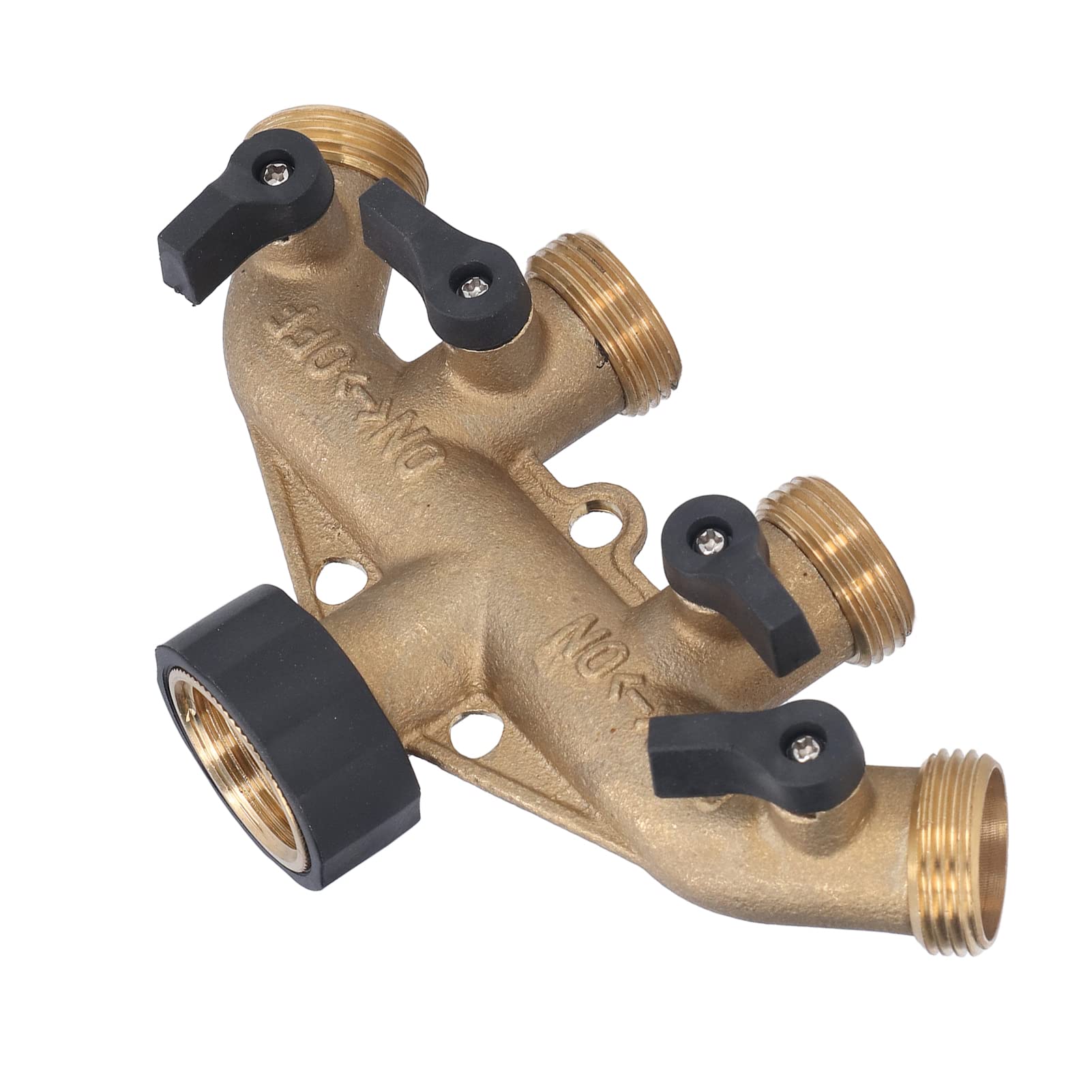 High Efficiency 3/4in Brass Hose Manifold with 4 Valves - European Thread, No Leak Design with Sealing Rings for Garden Irrigation | Perfect for Lawn Watering, Greenhouse Systems & Drip Irrigation