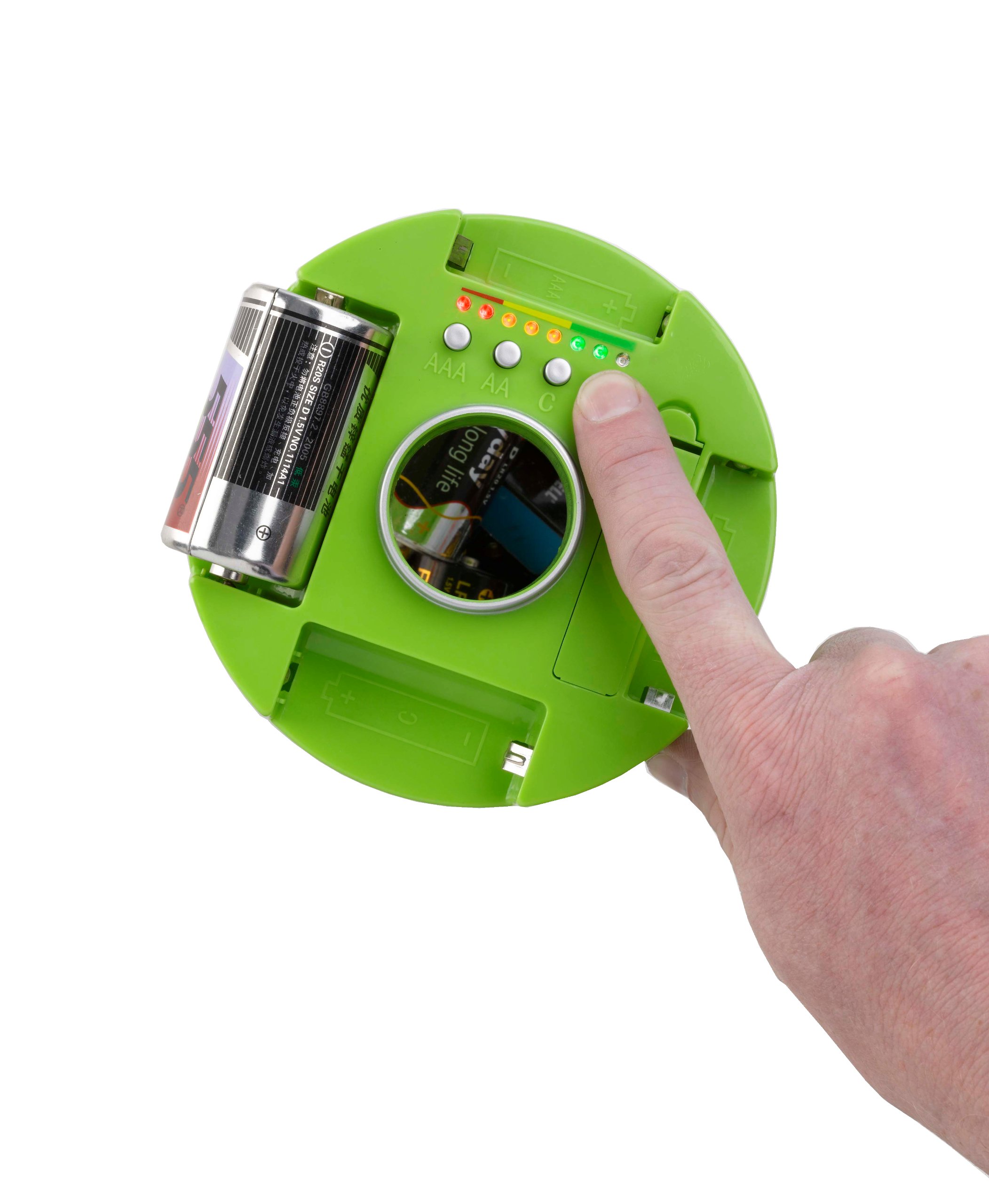 ECO Battery Bin - Test, Store & Recycle AA AAA C D Batteries | Safe Battery Organizer for Home, Office & Garage | Perfect for Household, Electronics & Toy Batteries
