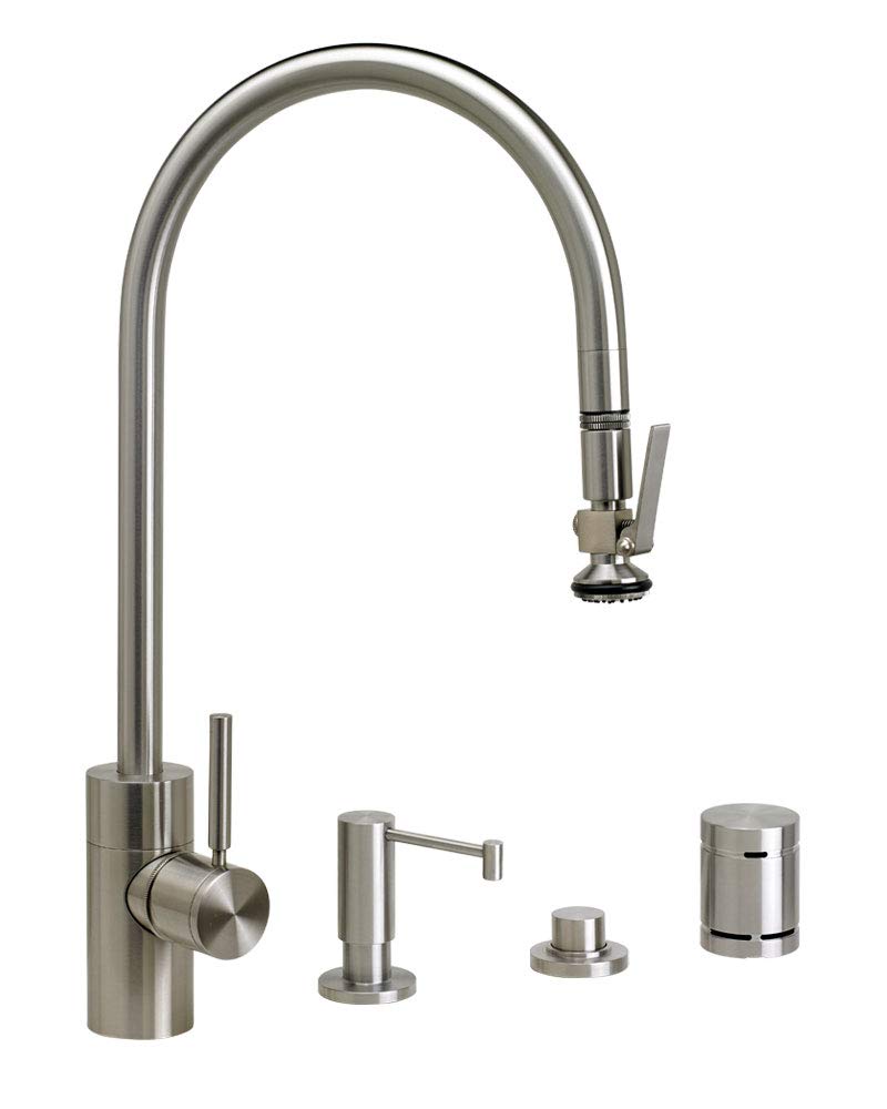 Waterstone 5700-4-PC Contemporary Pull Down Kitchen Faucet with Extended Reach - 4 Piece Suite in Polished Copper - Perfect for Modern Farmhouse & Industrial Style Kitchens