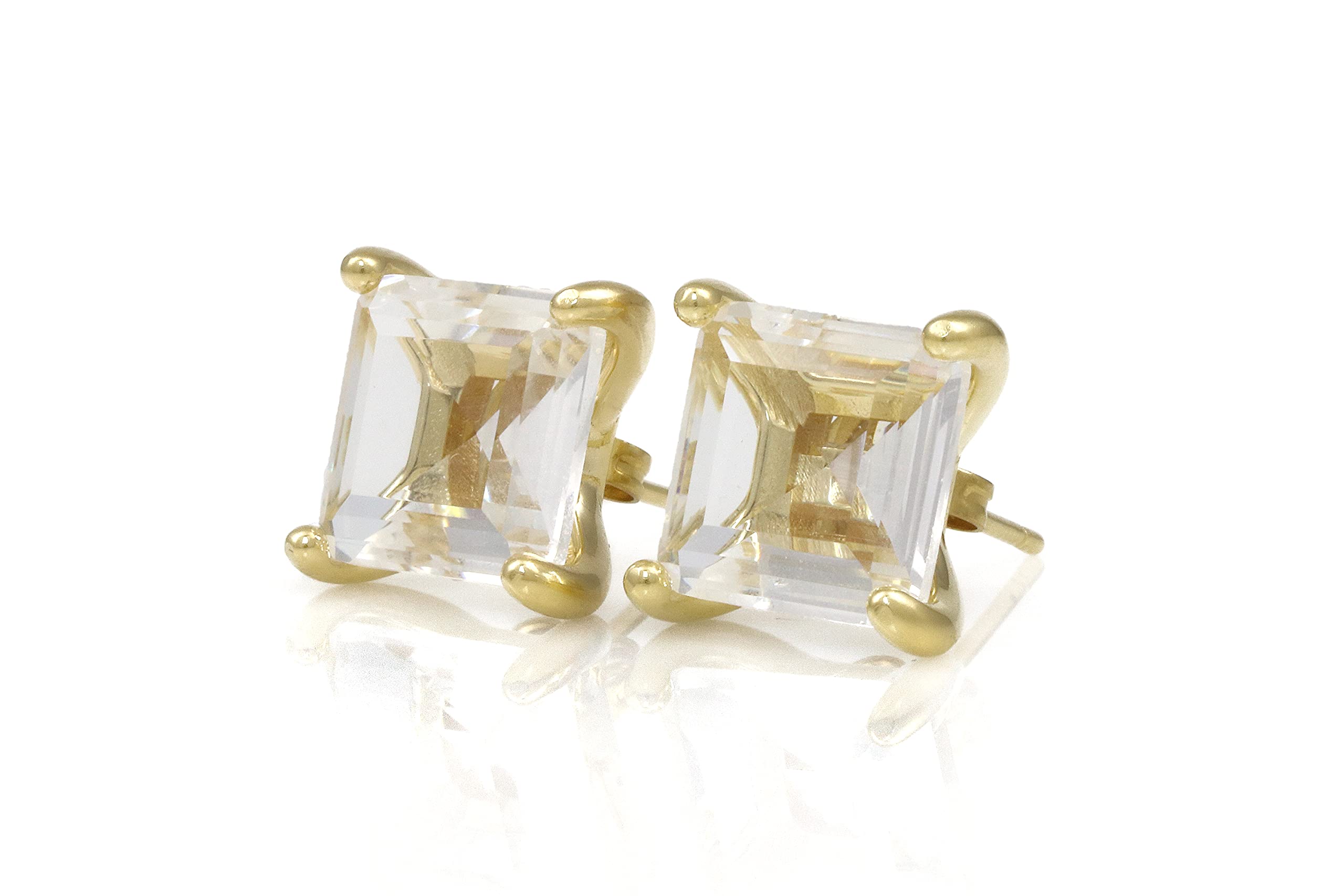 Clear Quartz Stud Earrings - Gold Vermeil Square Gemstone Jewelry for Women | Bridal & Fashion Gift