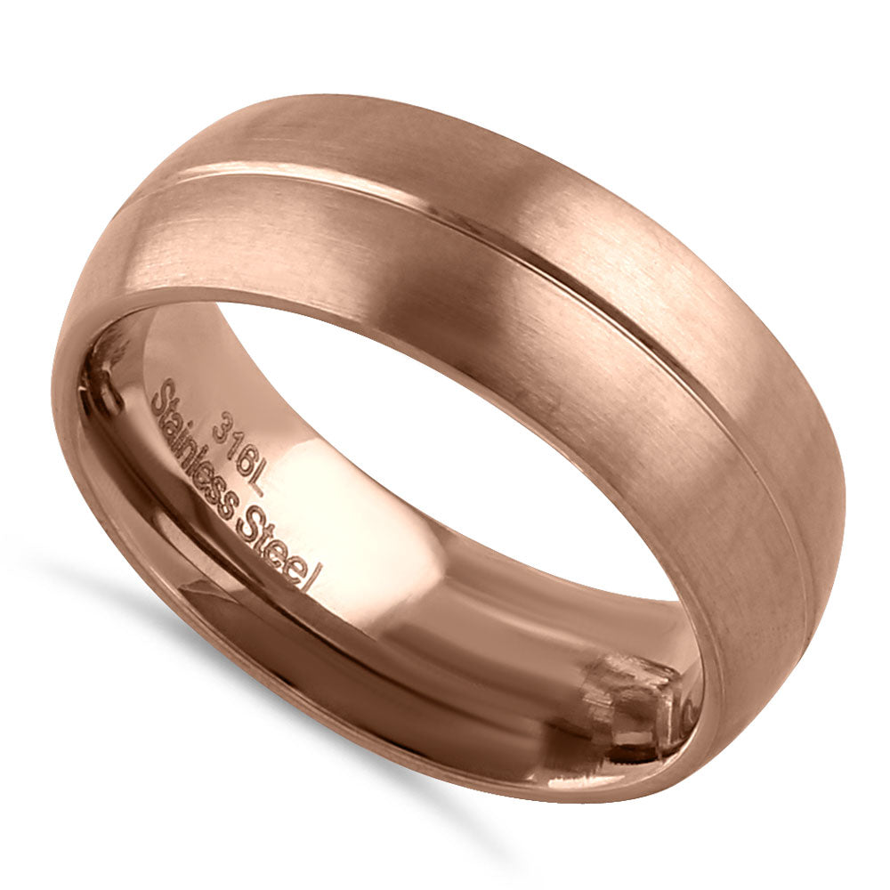 Elegant Stainless Steel Rose Gold Plated Groove Band Ring for Women - Perfect for Weddings, Anniversaries & Everyday Fashion Jewelry