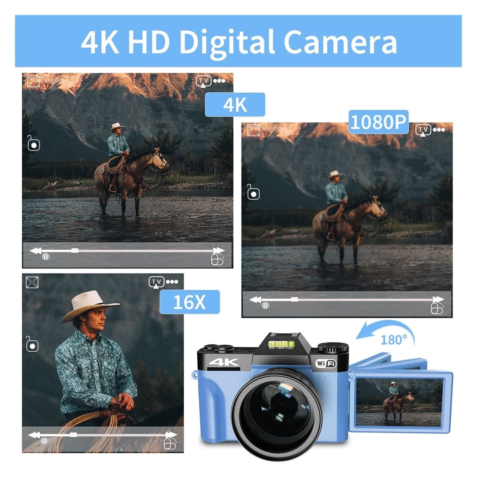 AUBEST 4K Video Camera with Flip Screen - 48MP Digital Camcorder for Vlogging & Selfies - Wide Macro Lens & Time Lapse (64GB TF Card Included)