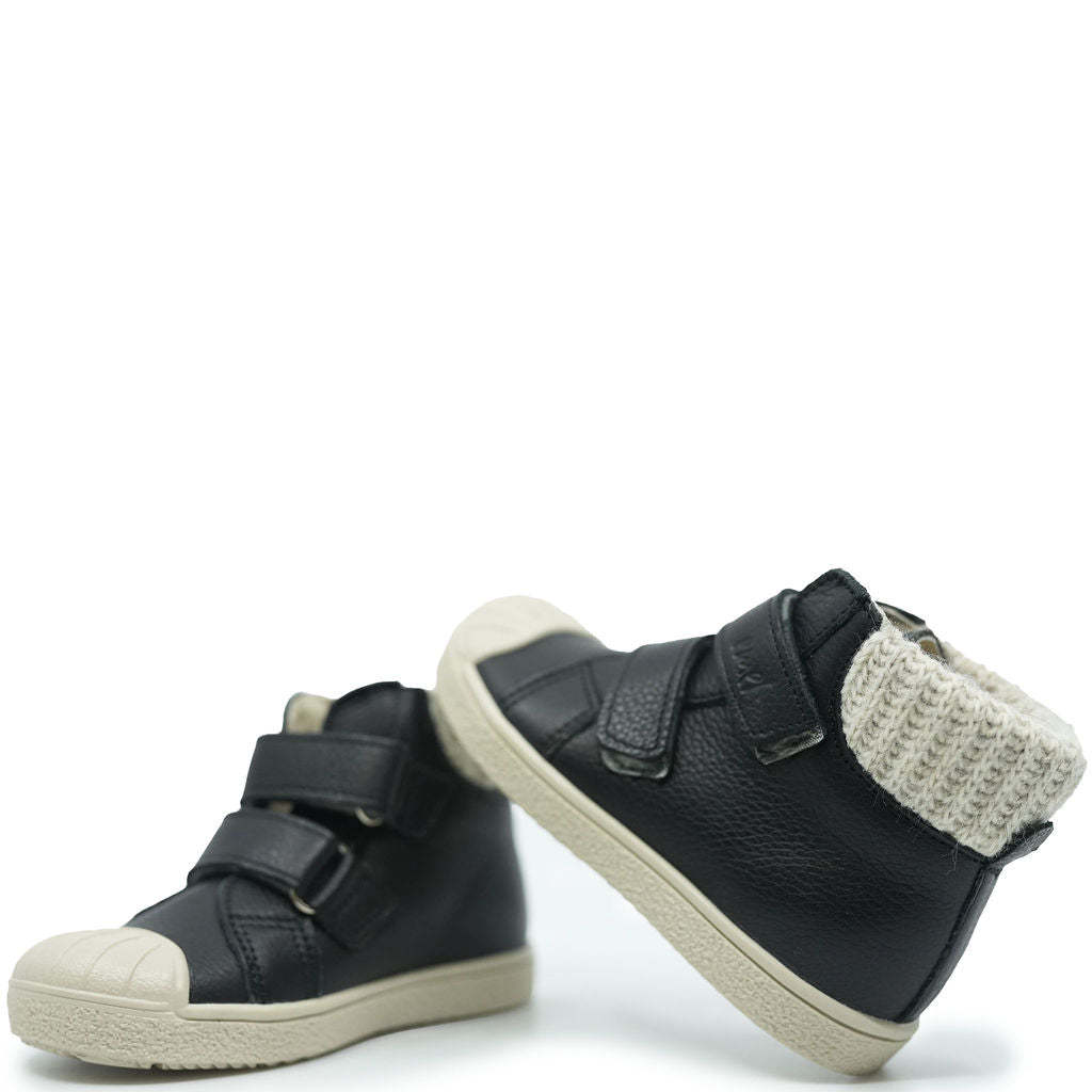Emel Black Knit Cuff Velcro Baby Sneakers - Soft & Comfortable First Walking Shoes for Toddlers - Perfect for Indoor Play, Outdoor Adventures & Special Occasions