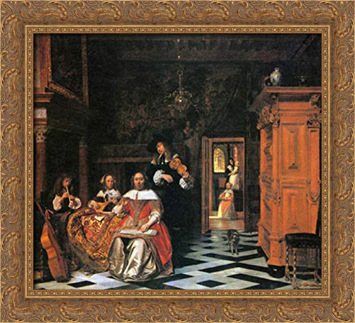 Pieter de Hooch 22x20 Gold Ornate Wood Framed Canvas Art - Family of Musicians Painting - Perfect for Living Room, Dining Room & Home Office Decor