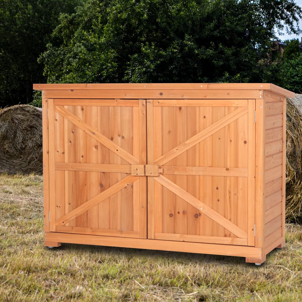 Outdoor Storage Cabinet - Wooden Garden Shed with Double Doors, Fir Wood Yard Storage Locker | Perfect for Patio, Backyard, and Outdoor Gear Organization