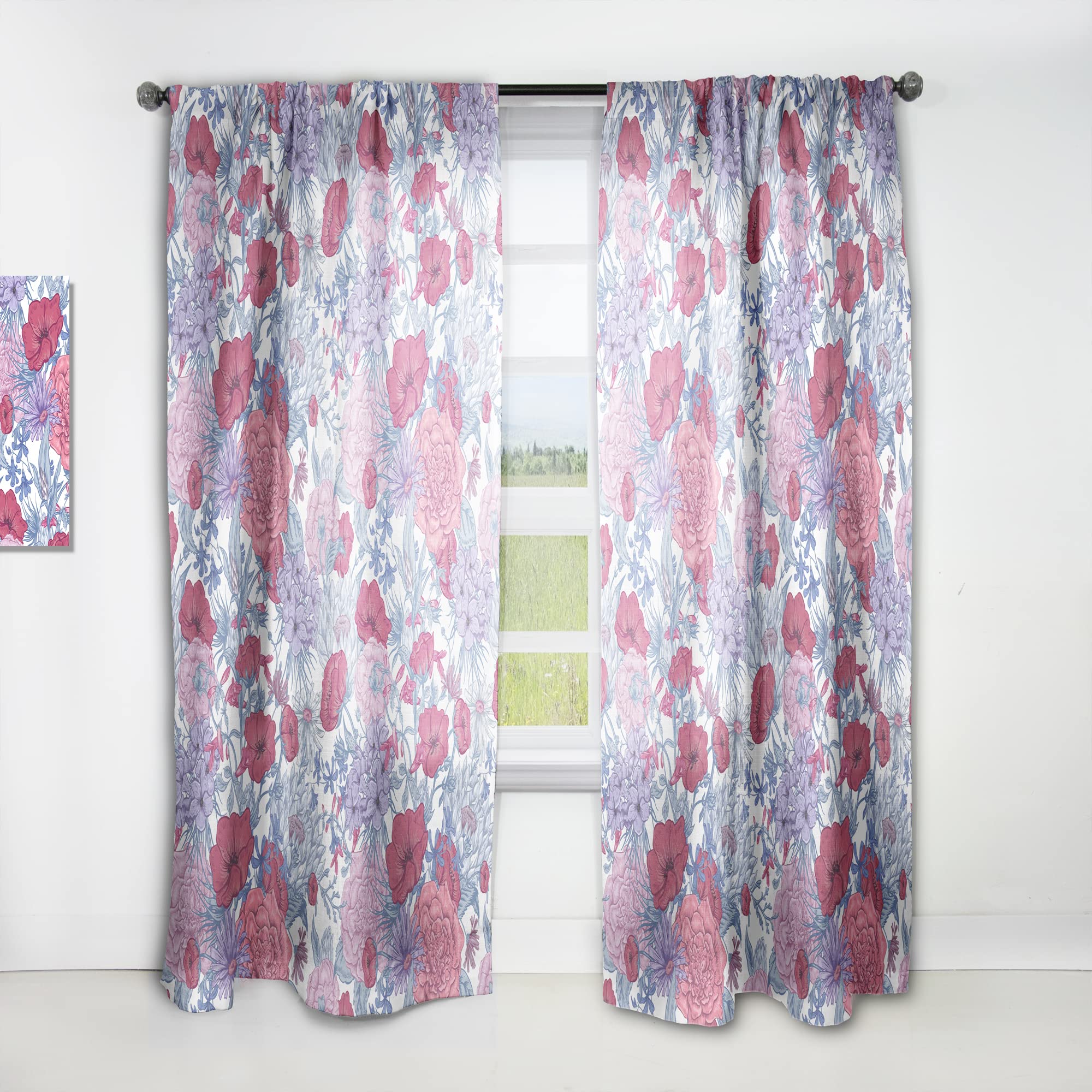 DesignQ Thermal Insulated Floral Curtains - Gentle Retro Summer Pattern - 52x120 Inch Single Panel for Bedroom & Living Room - Perfect for Light Filtering, Privacy & Home Decor